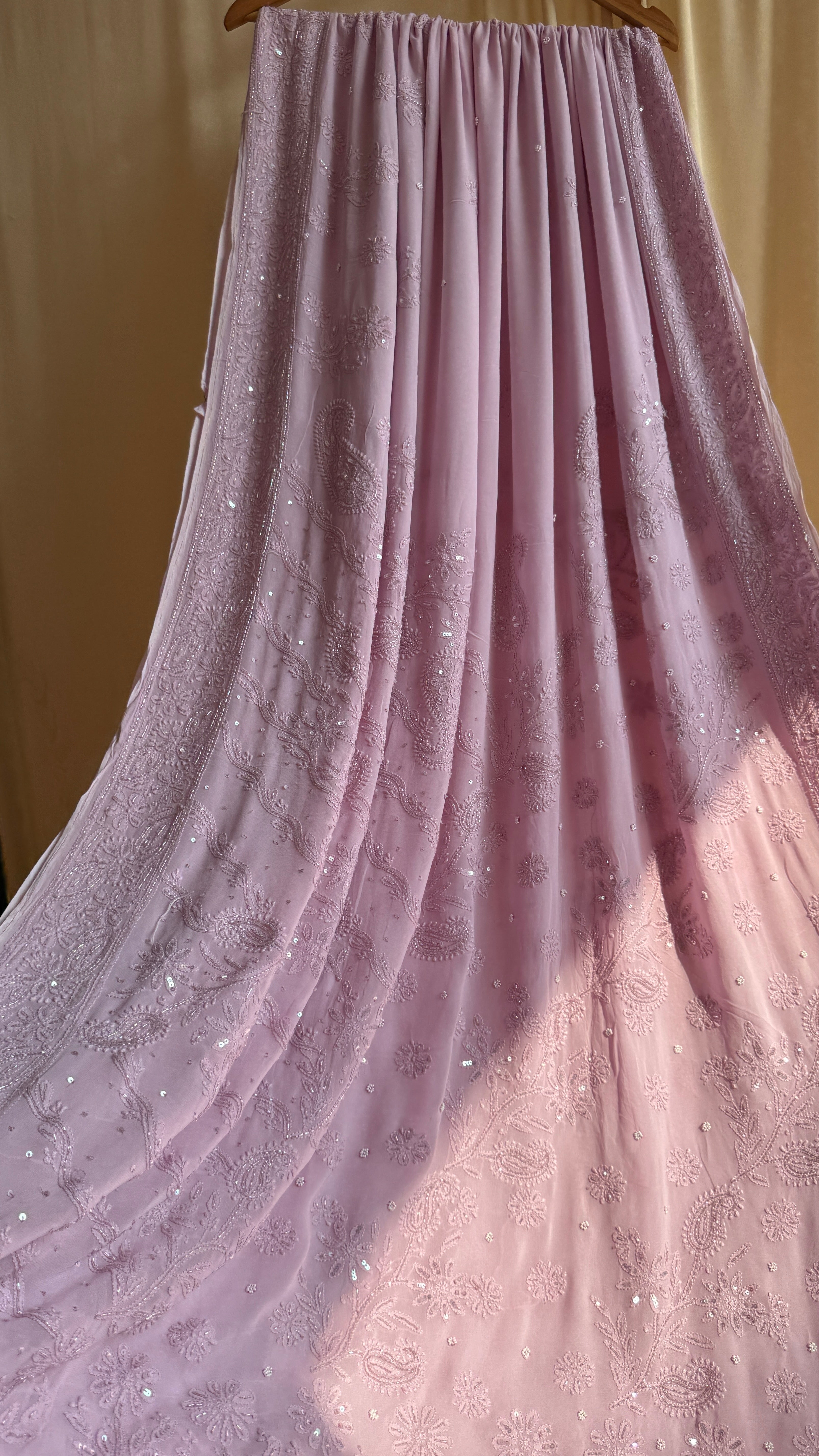 Viscose Onion Pink Chikankari saree with Pearl embellishments