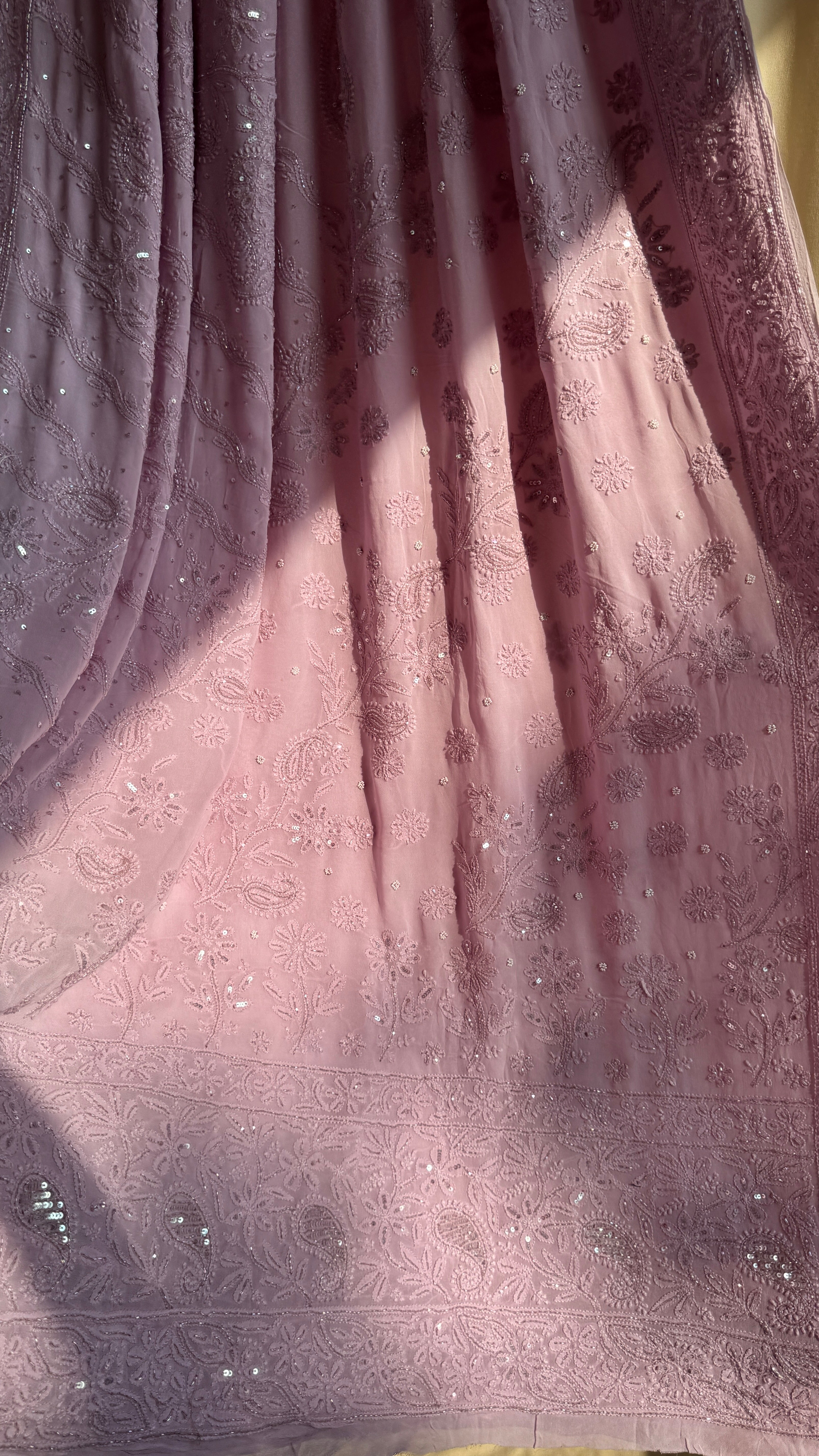 Viscose Onion Pink Chikankari saree with Pearl embellishments