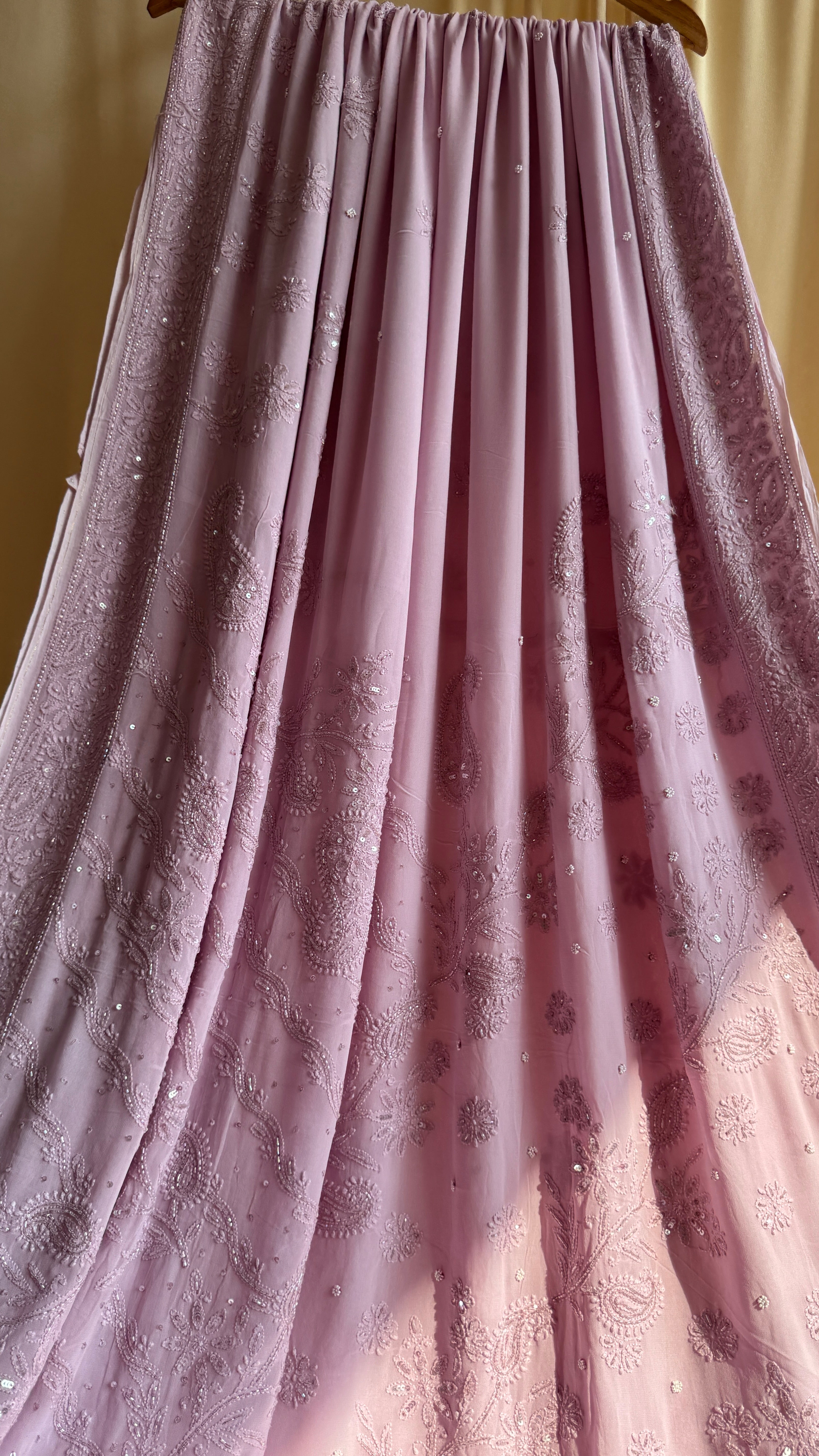 Viscose Onion Pink Chikankari saree with Pearl embellishments