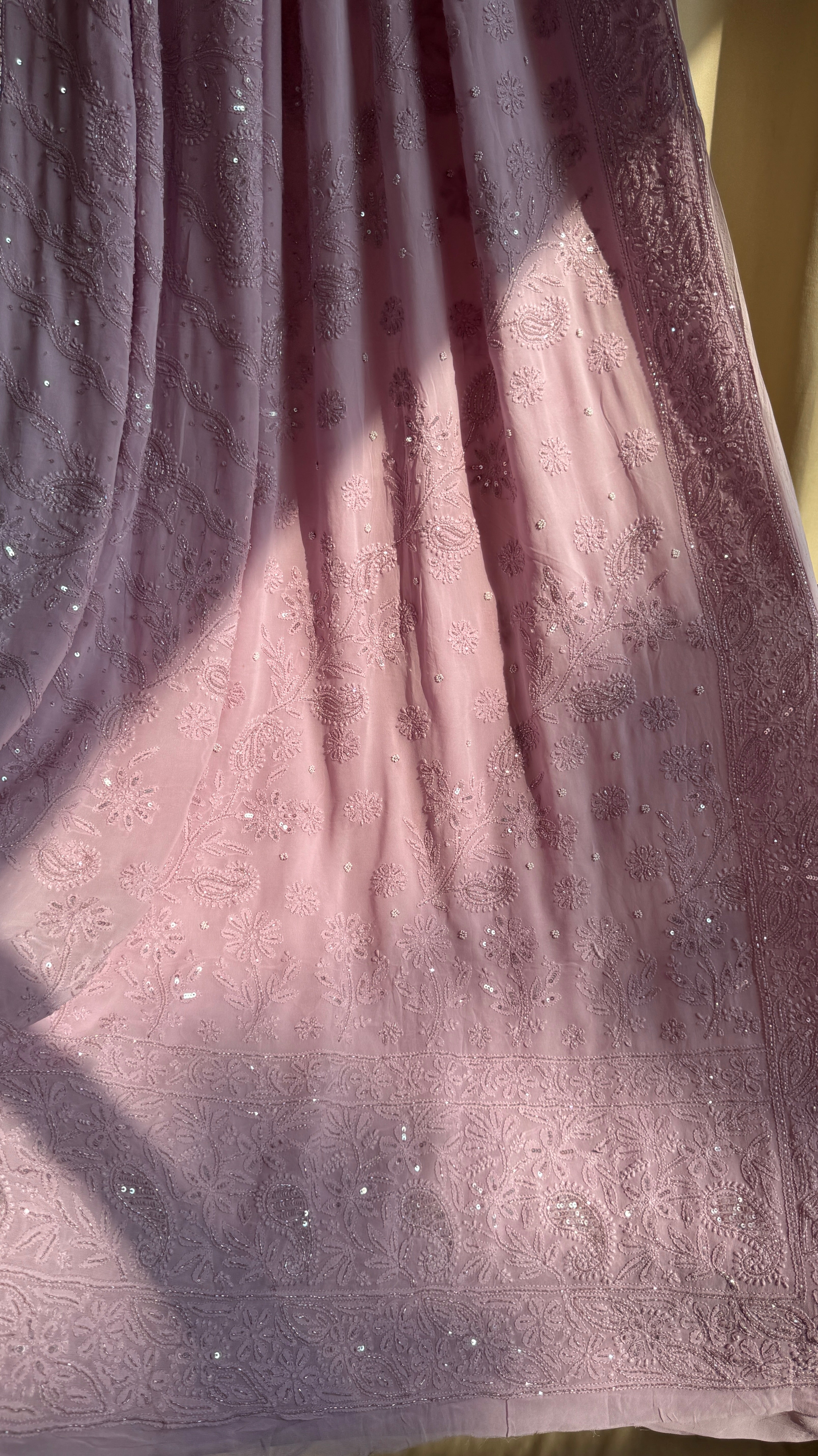 Viscose Onion Pink Chikankari saree with Pearl embellishments