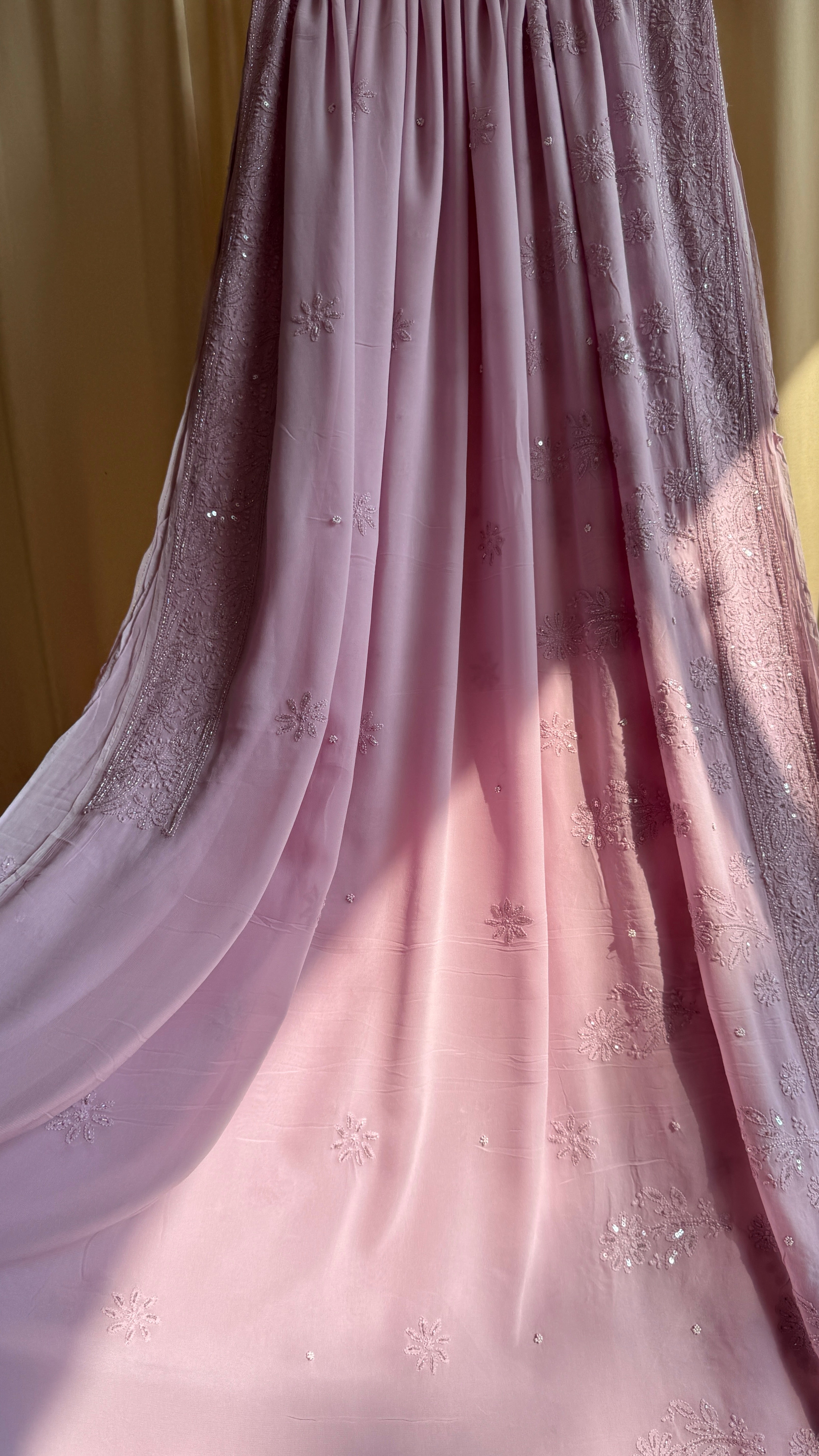 Viscose Onion Pink Chikankari saree with Pearl embellishments