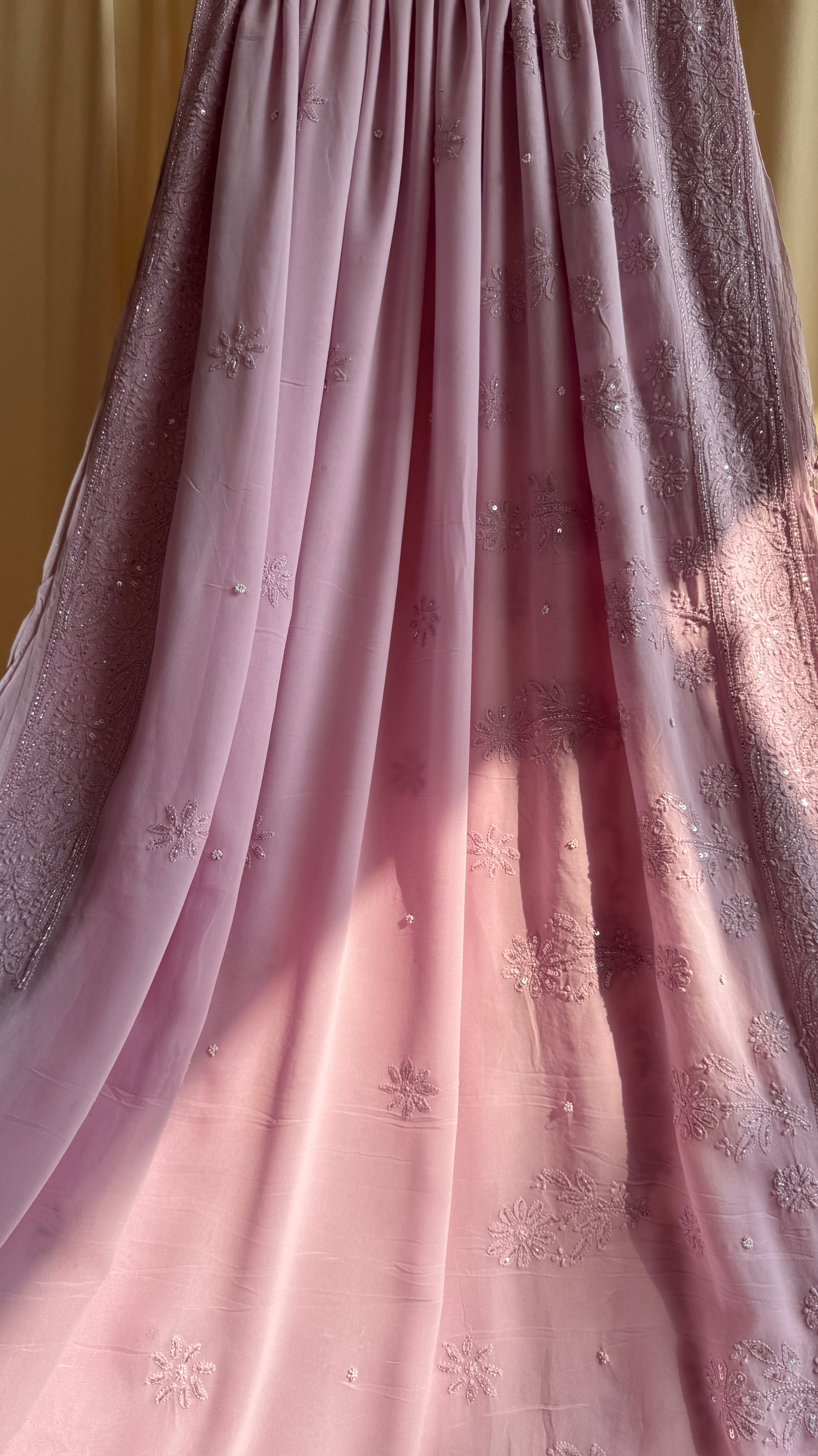 Viscose Onion Pink Chikankari saree with Pearl embellishments