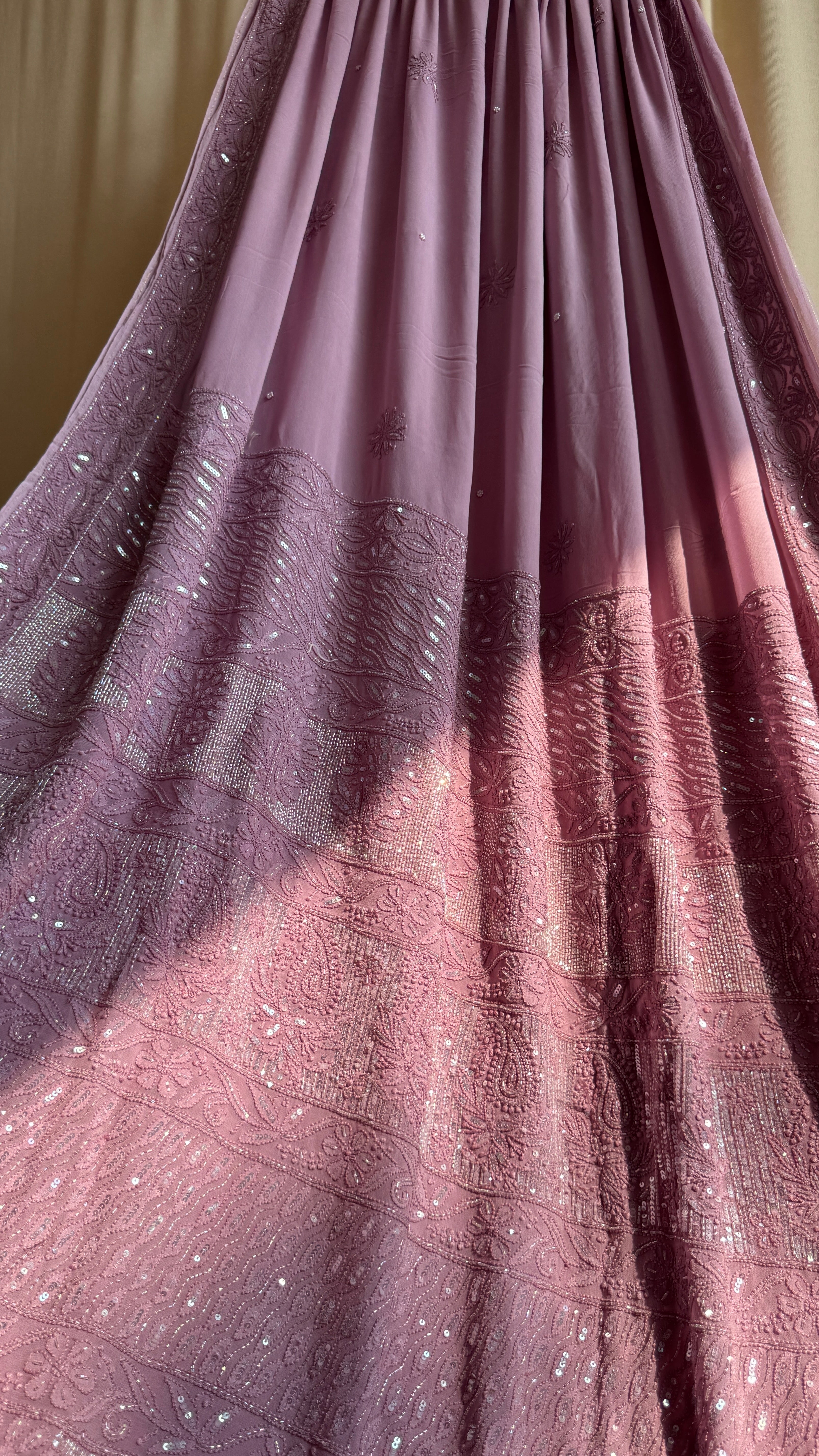 Viscose Mauve Chikankari saree with Pearl embellishments