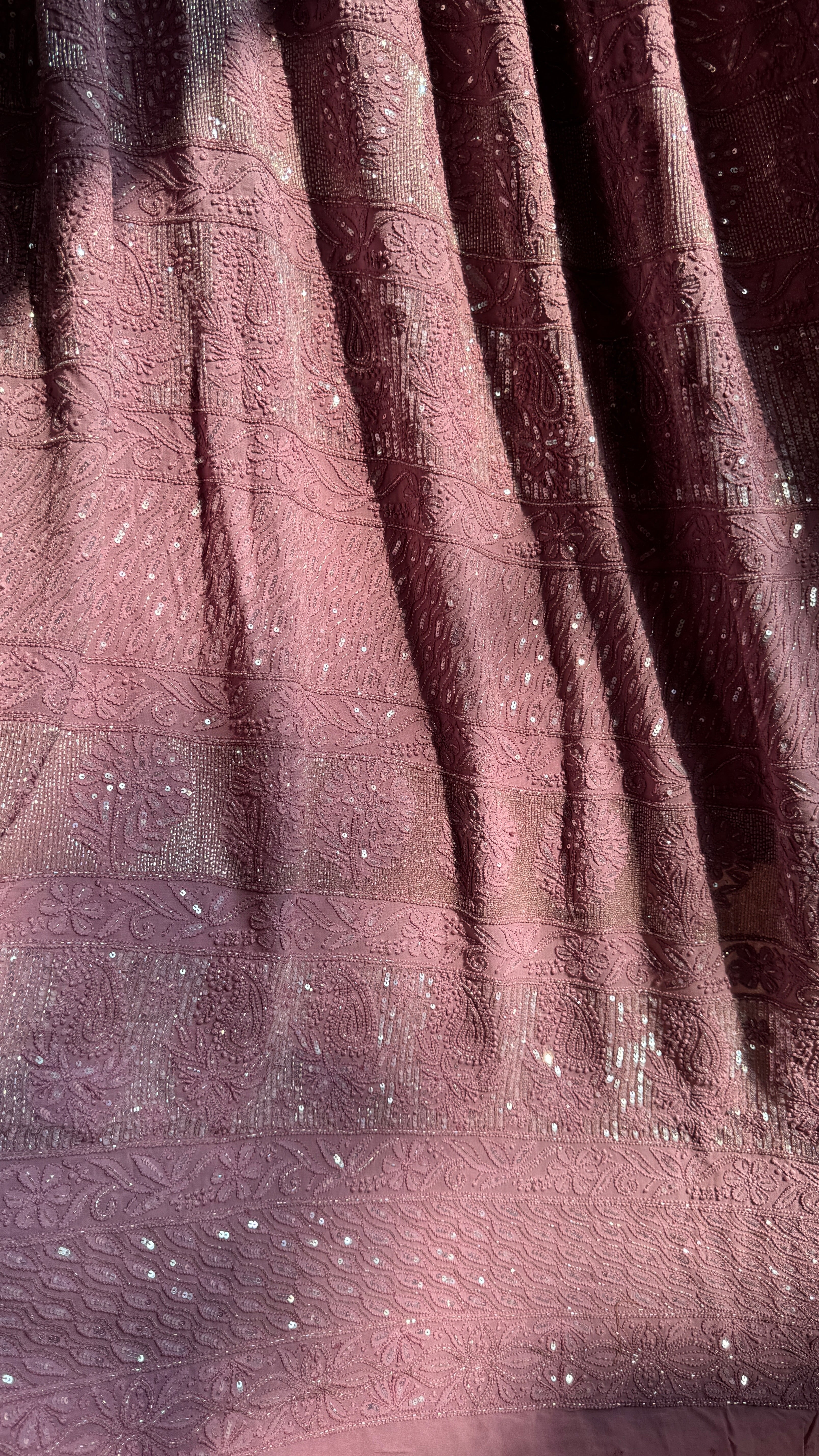 Viscose Mauve Chikankari saree with Pearl embellishments