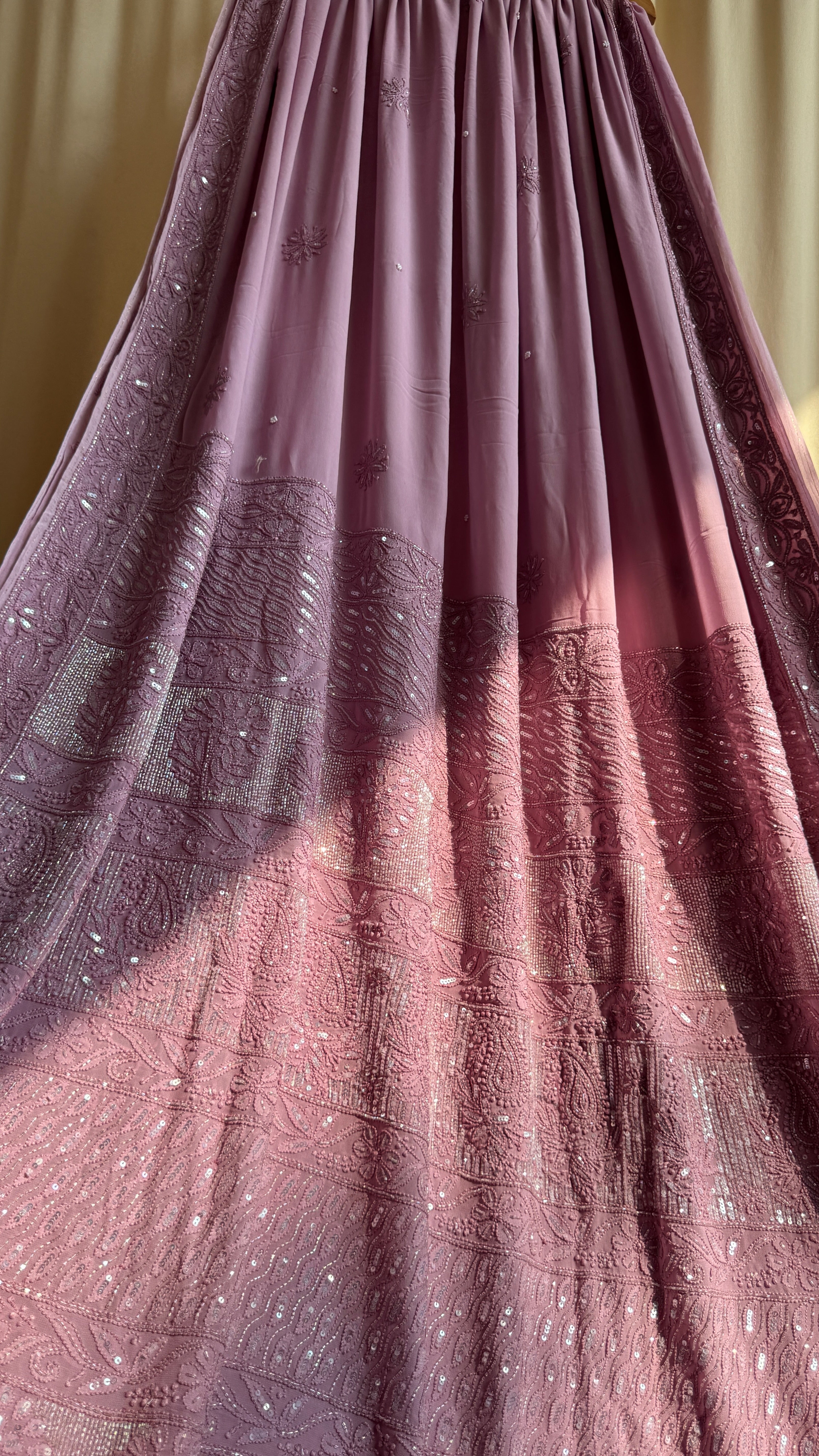 Viscose Mauve Chikankari saree with Pearl embellishments