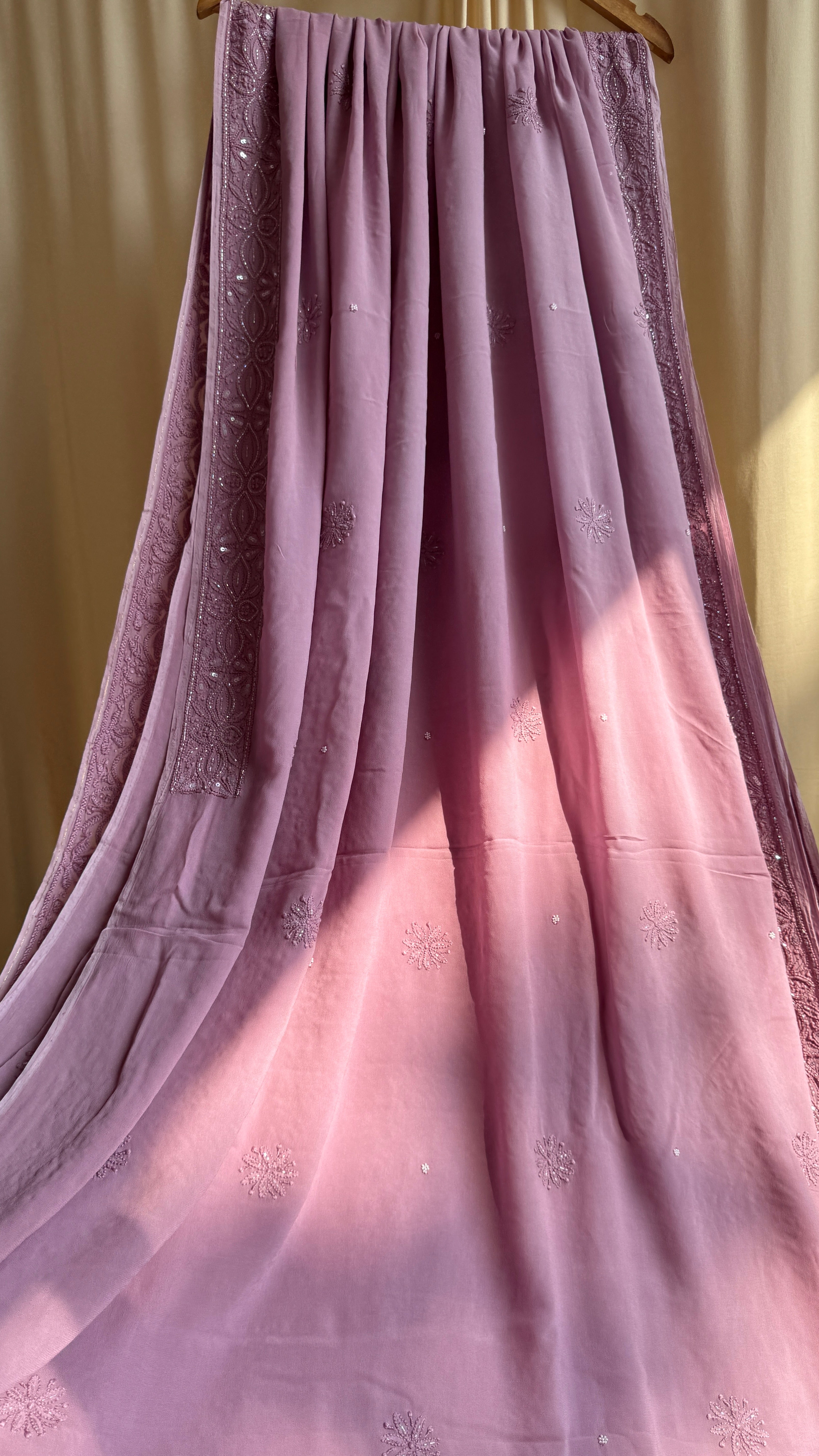 Viscose Mauve Chikankari saree with Pearl embellishments