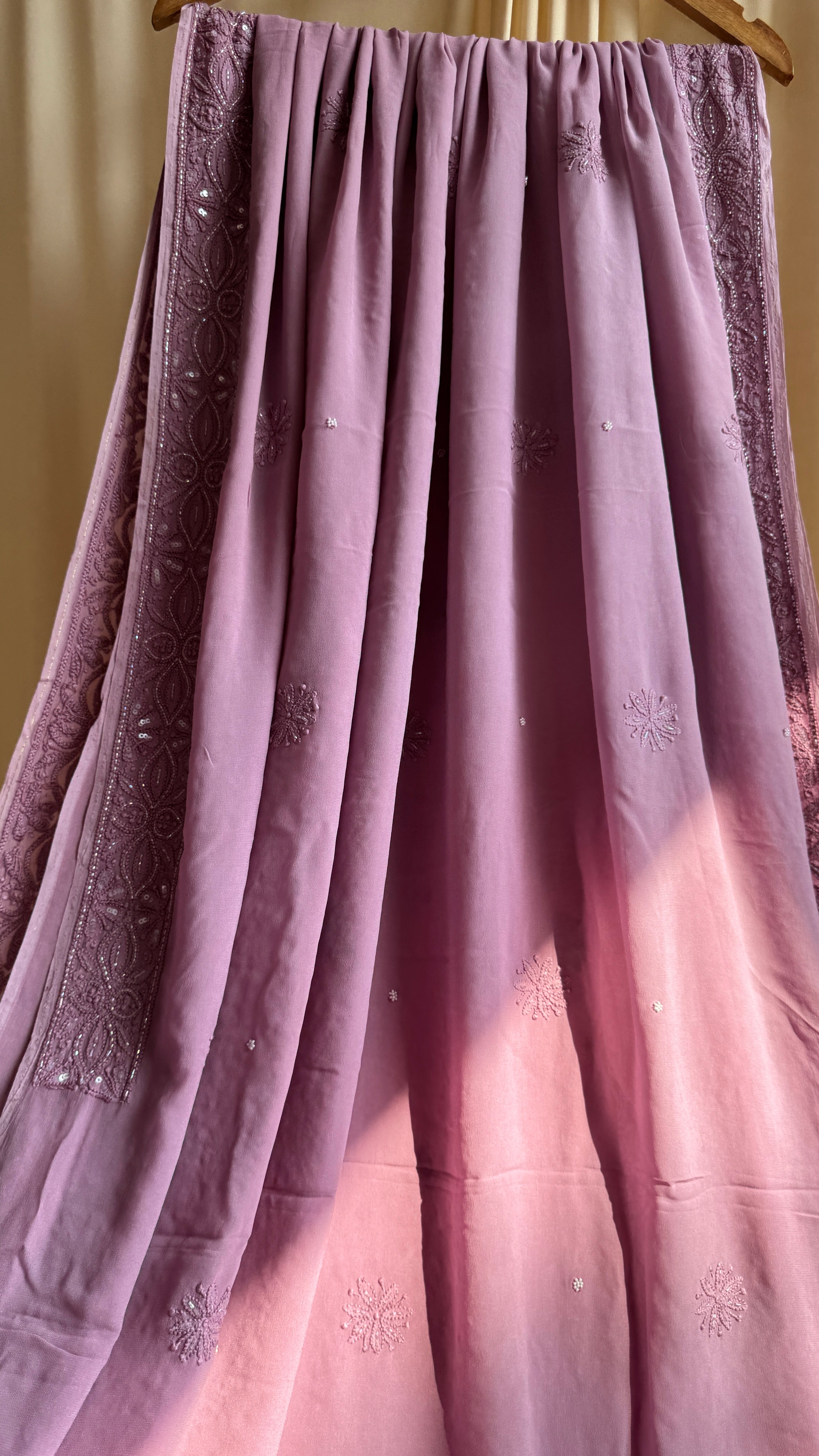 Viscose Mauve Chikankari saree with Pearl embellishments