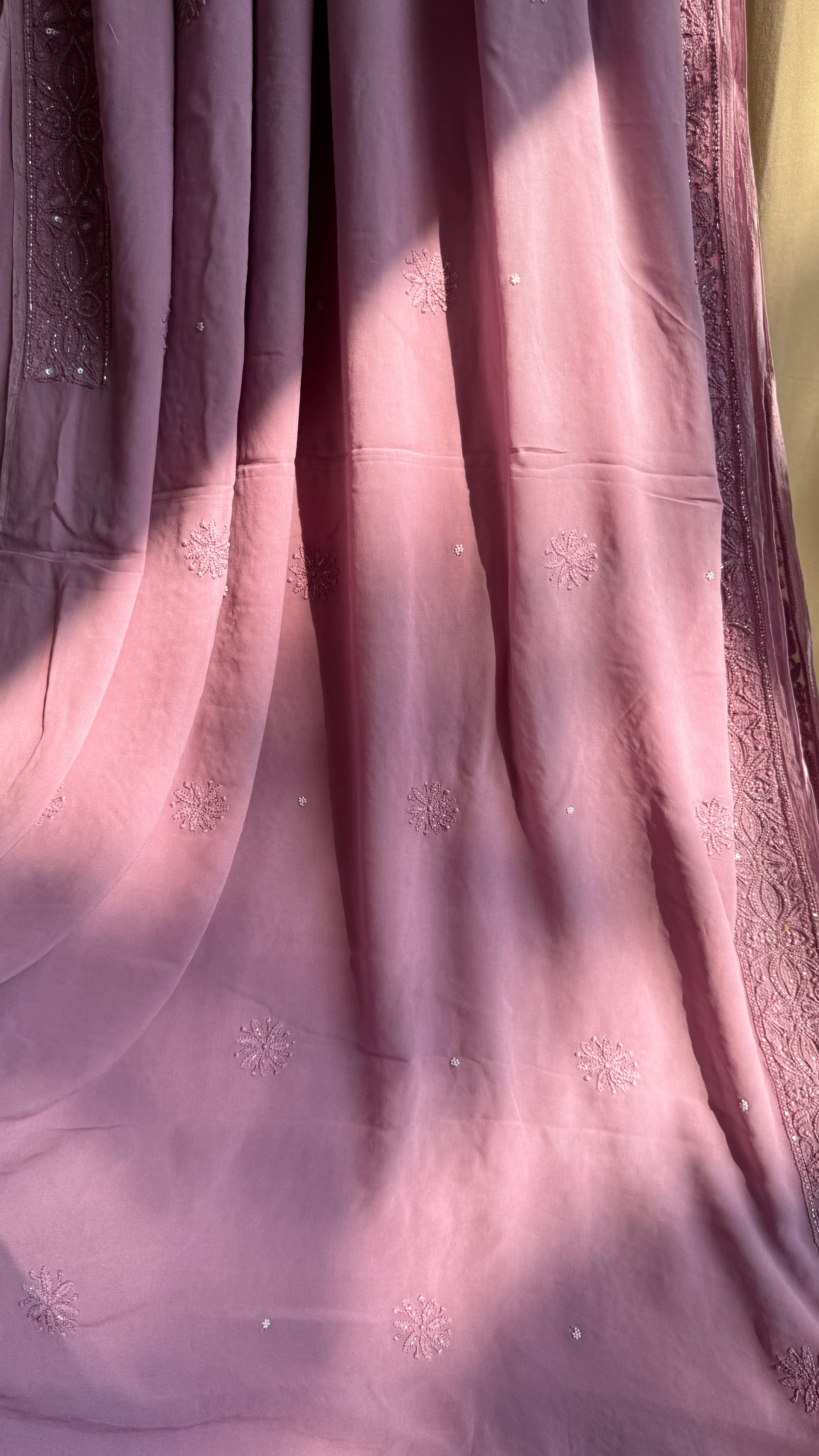 Viscose Mauve Chikankari saree with Pearl embellishments