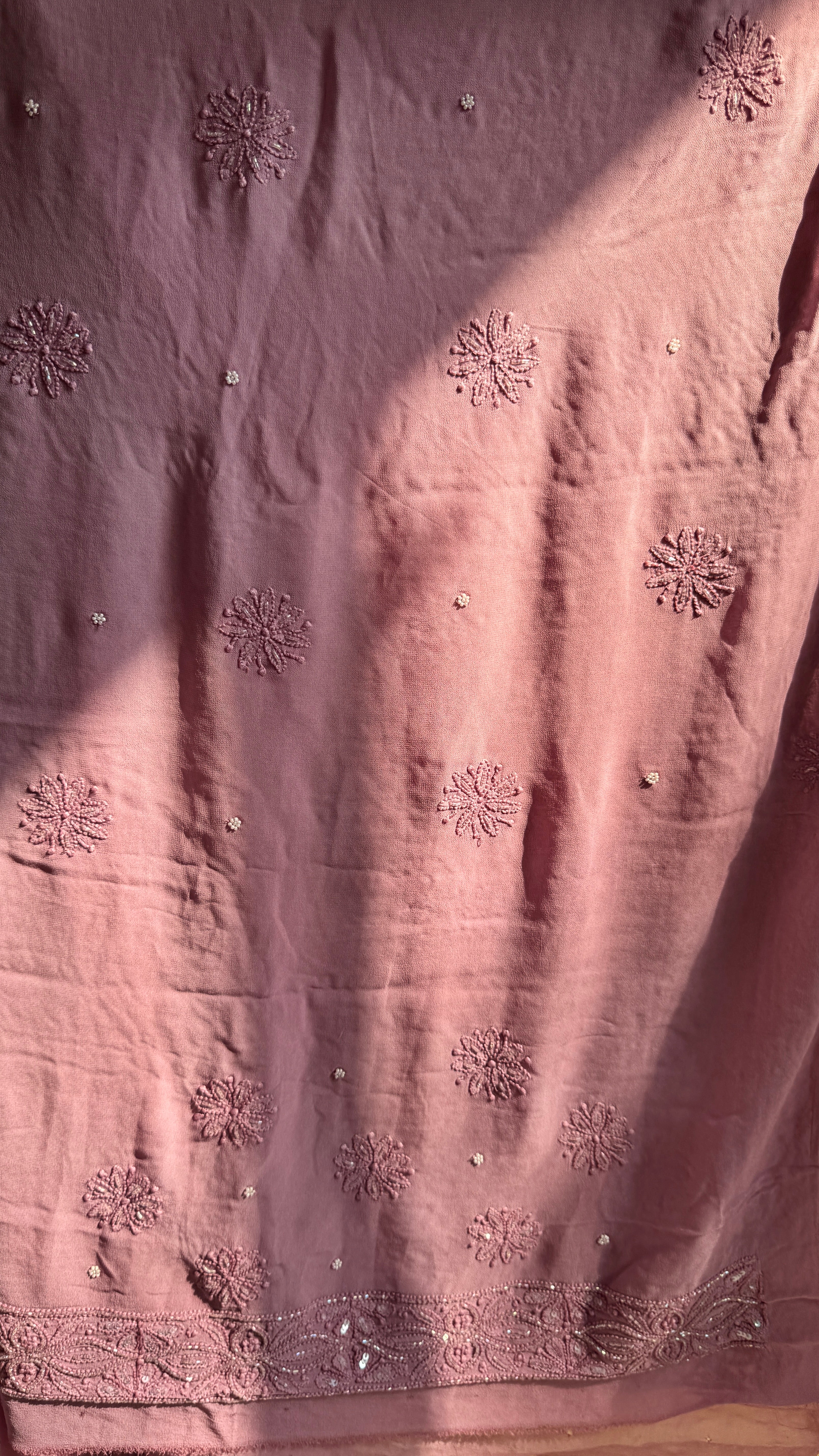 Viscose Mauve Chikankari saree with Pearl embellishments