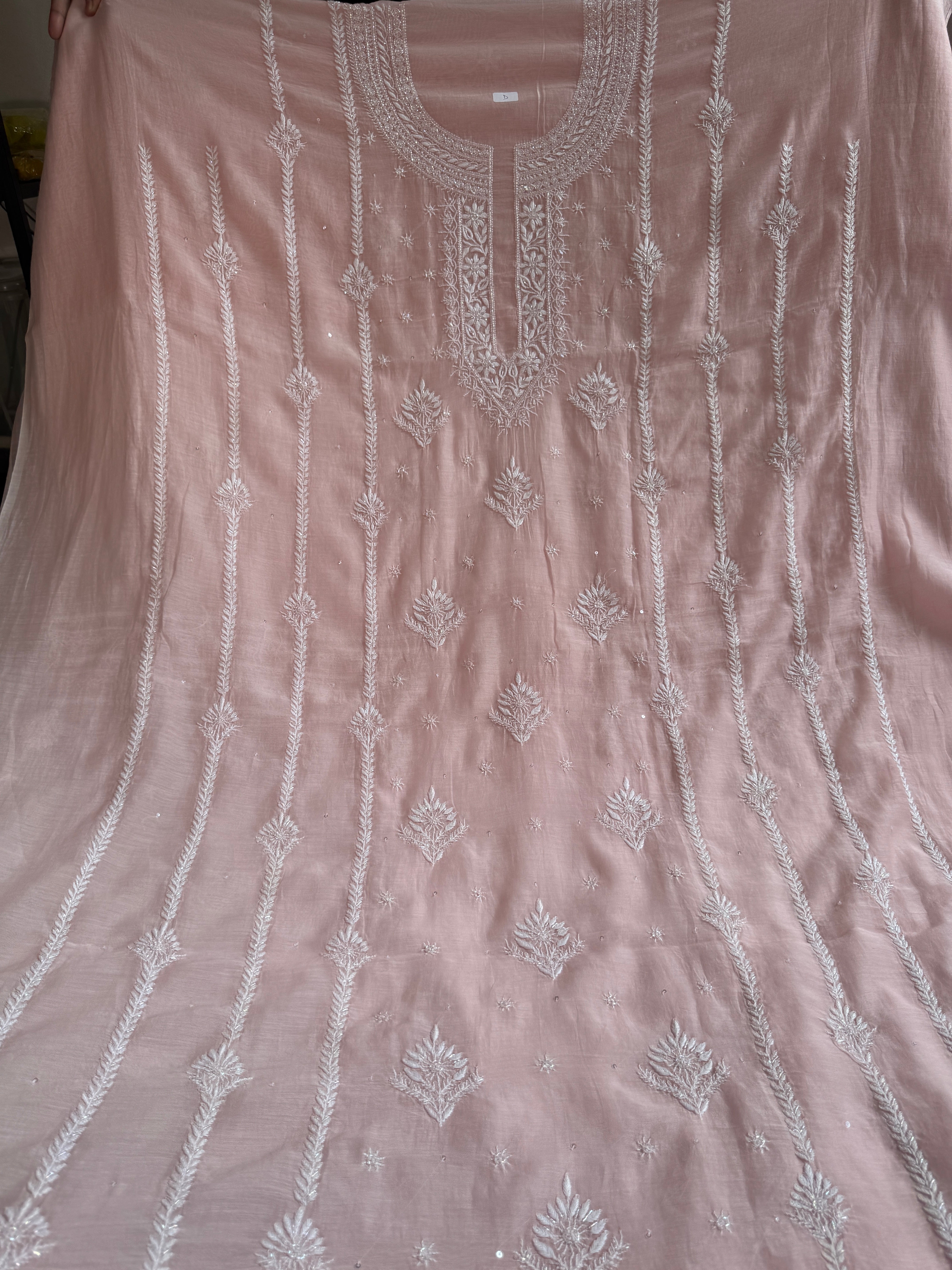 Mul Chanderi Chikankari - Unstitched Set - Pale Pink