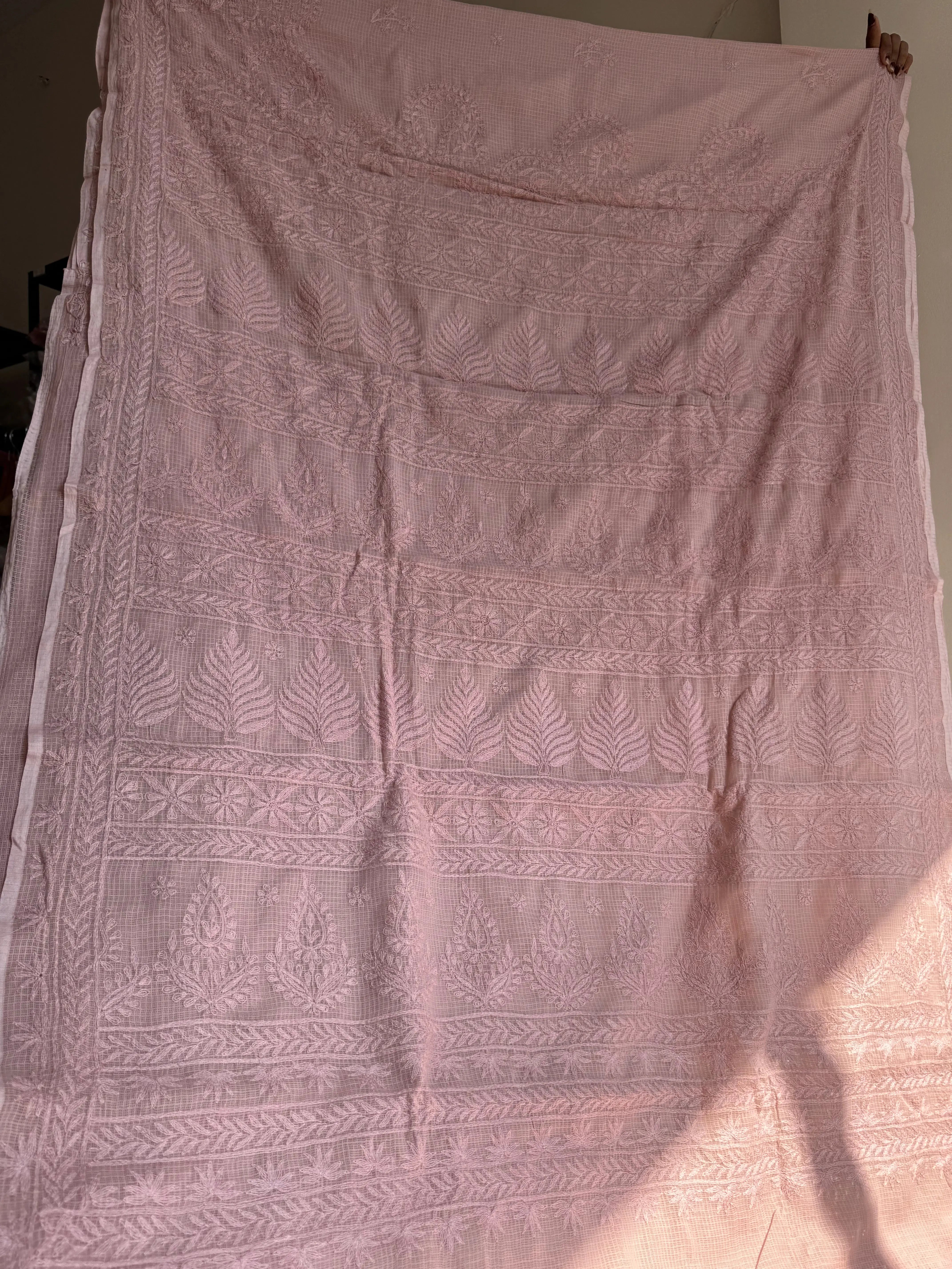 Kota Chikankari saree in Pale Pink ARIAA CHIKANKARI 