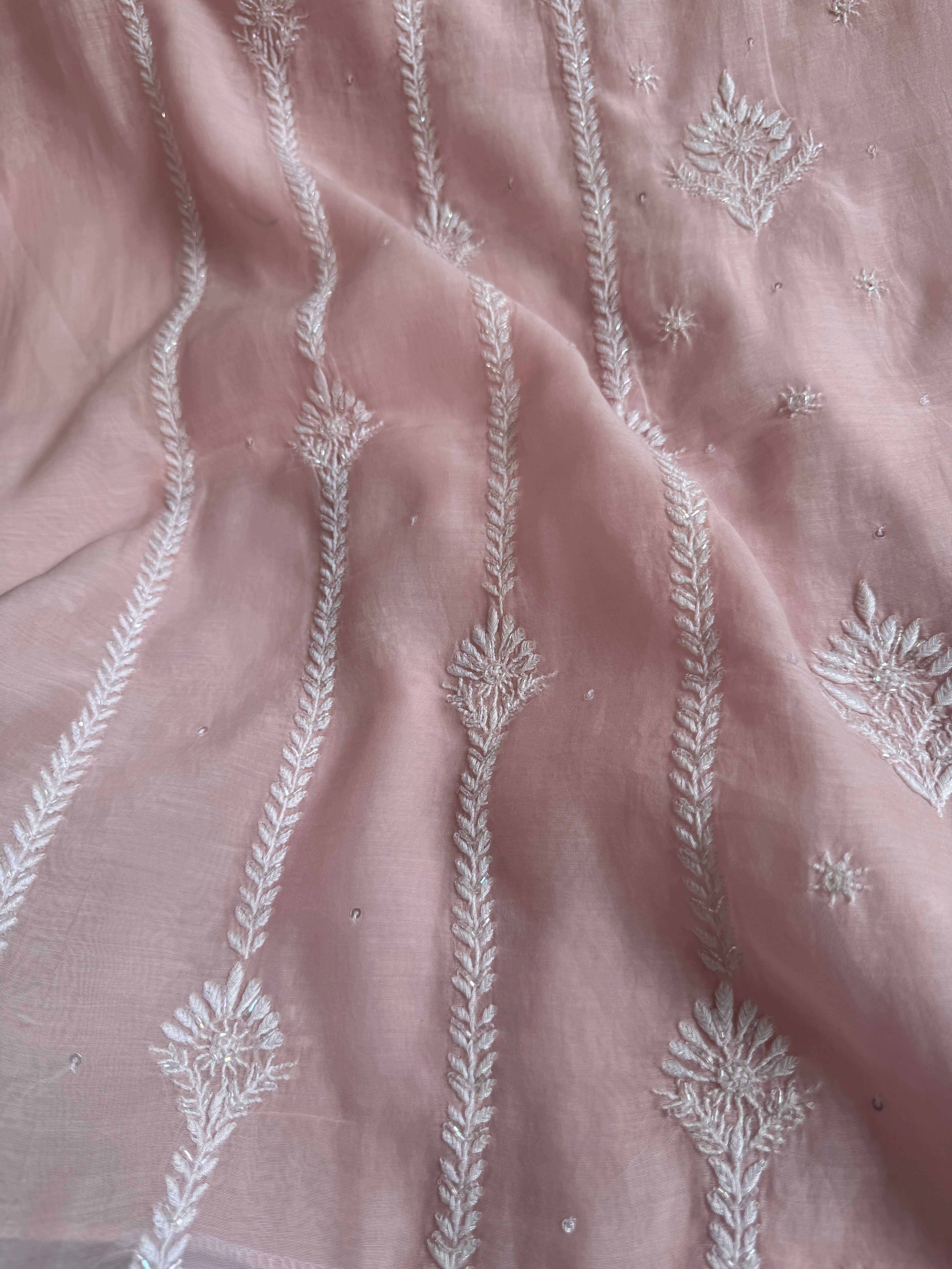 Mul Chanderi Chikankari - Unstitched Set - Pale Pink