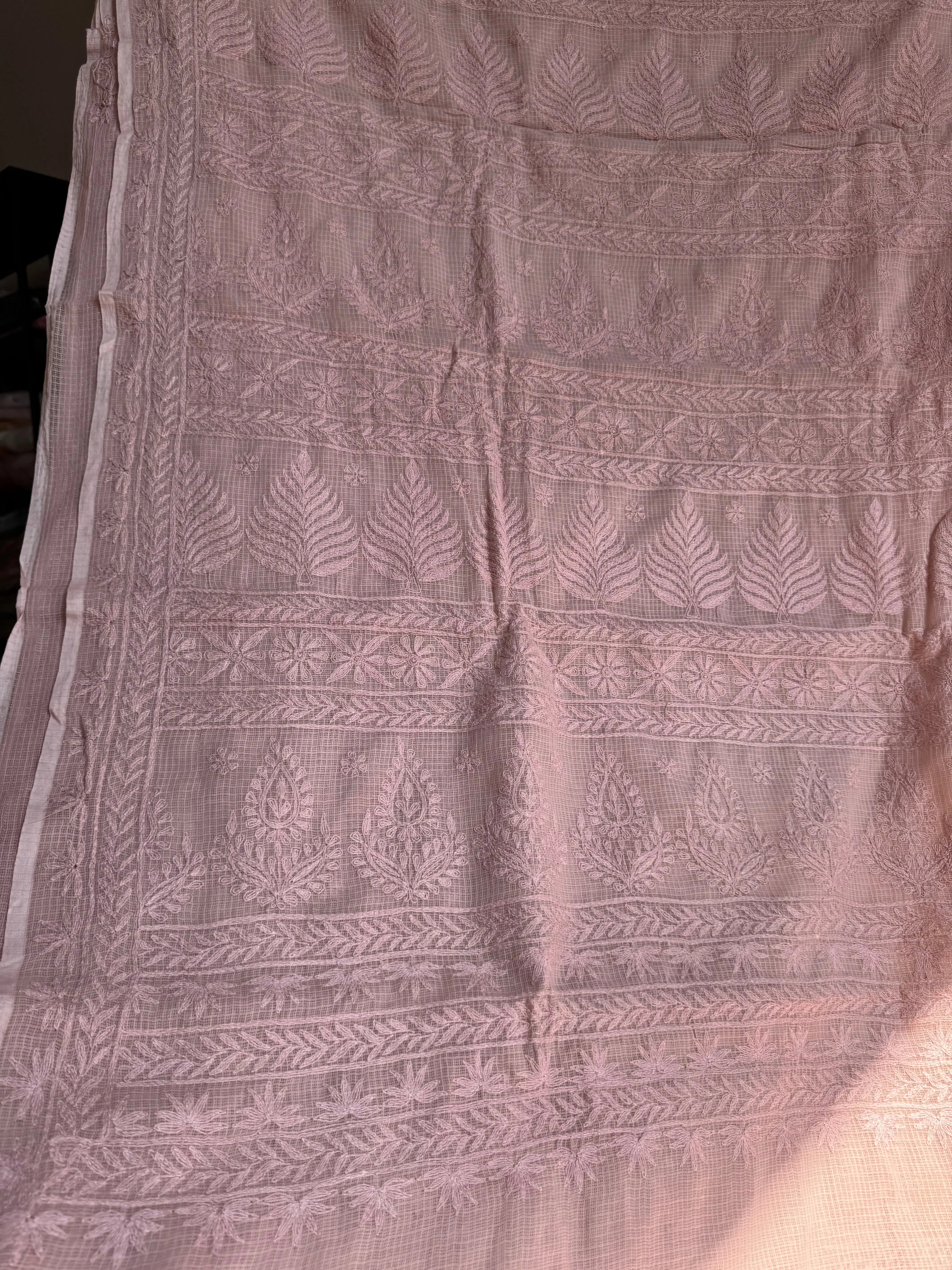 Kota Chikankari saree in Pale Pink ARIAA CHIKANKARI 