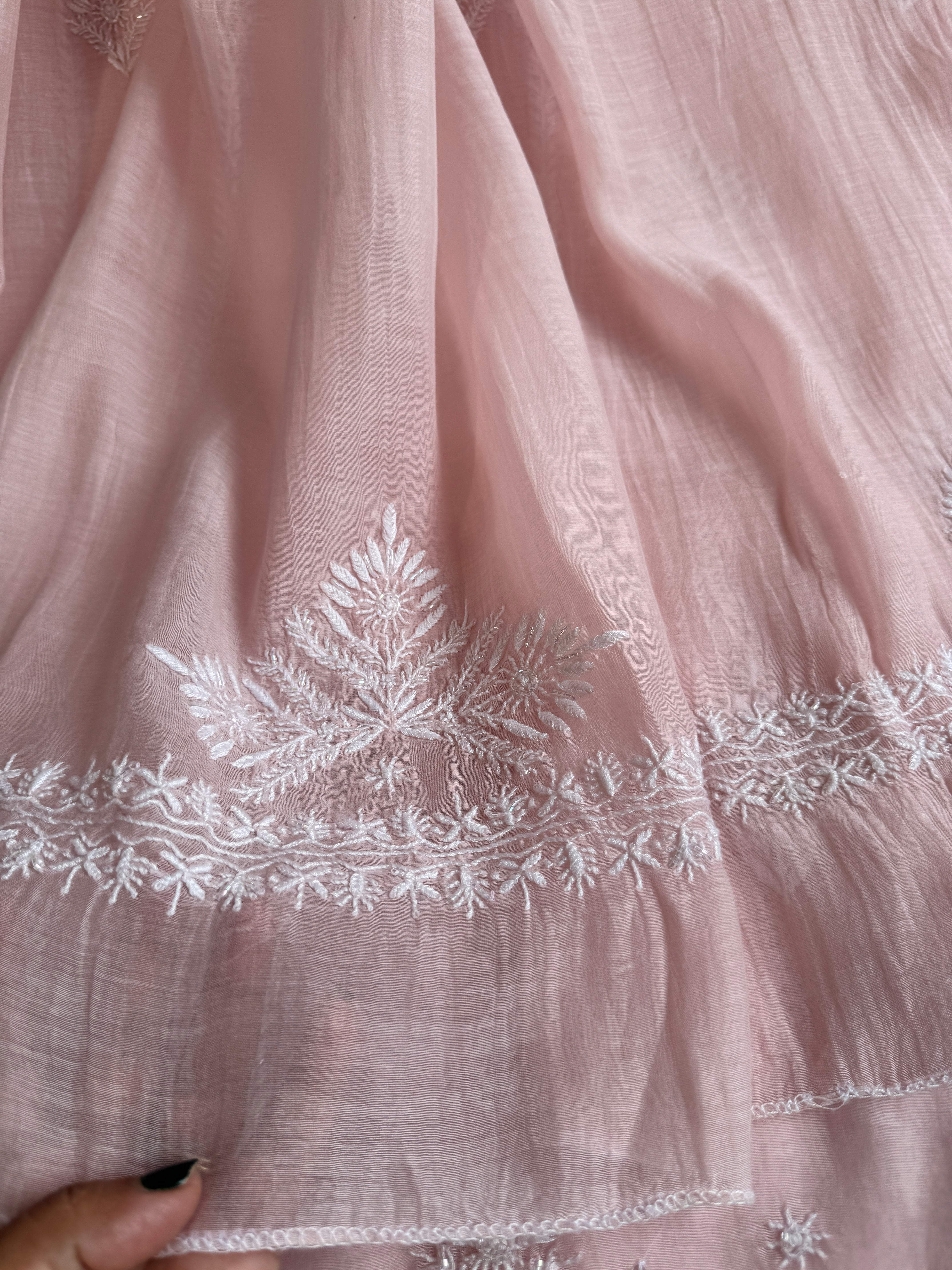 Mul Chanderi Chikankari - Unstitched Set - Pale Pink