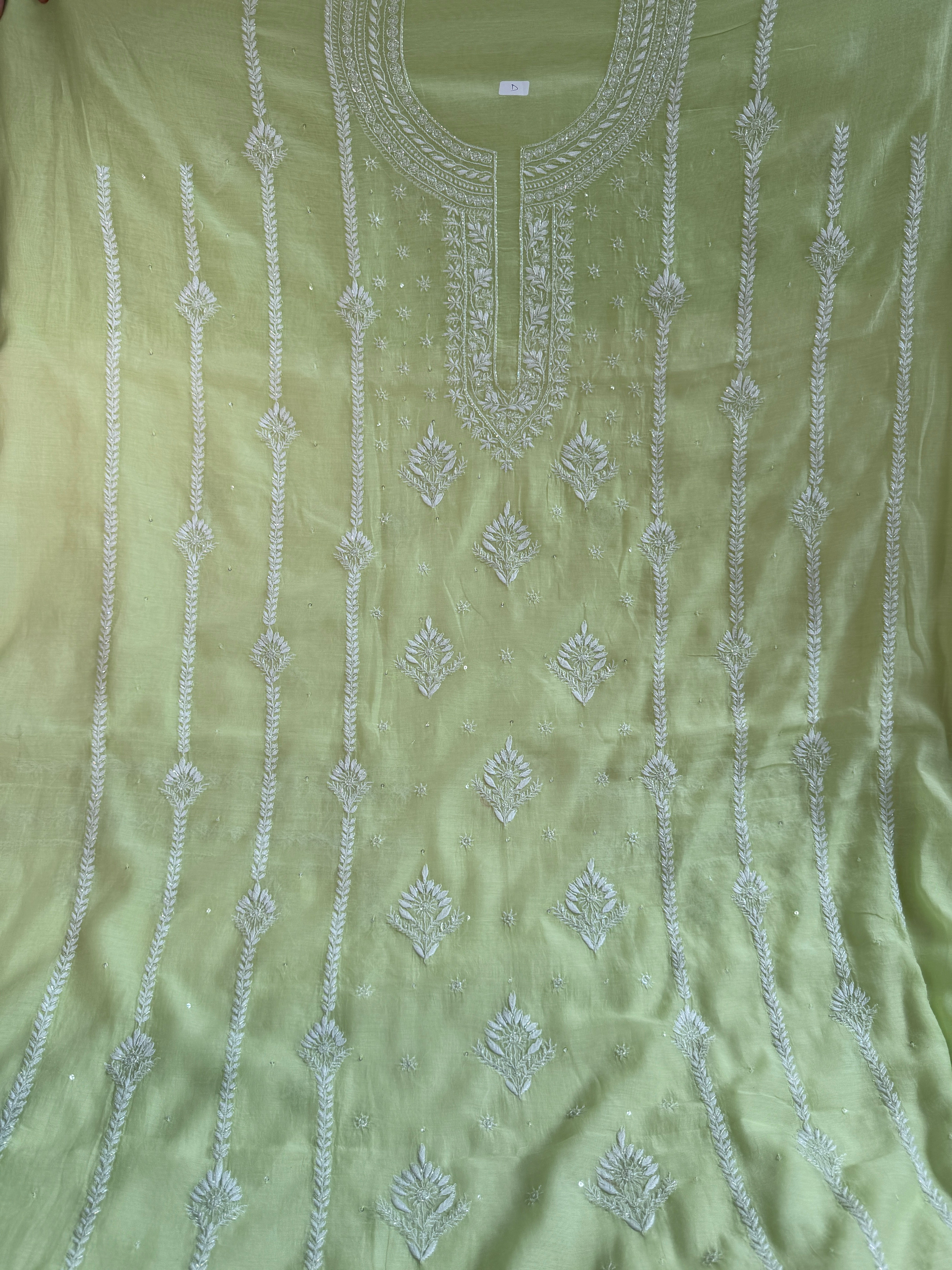 Mul Chanderi Chikankari - Unstitched Set - Green