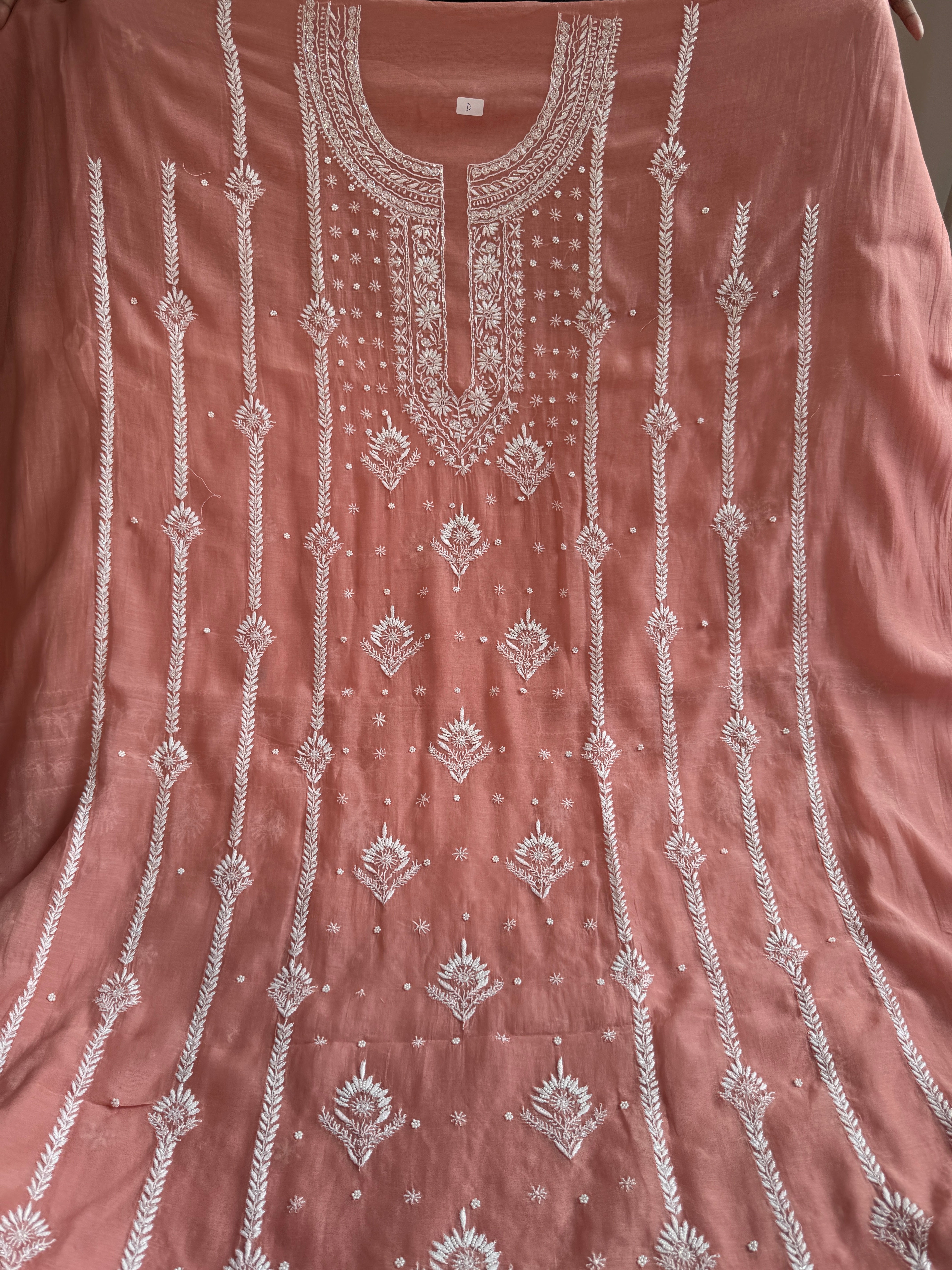 Mul Chanderi Chikankari - Unstitched Set - Rosewood