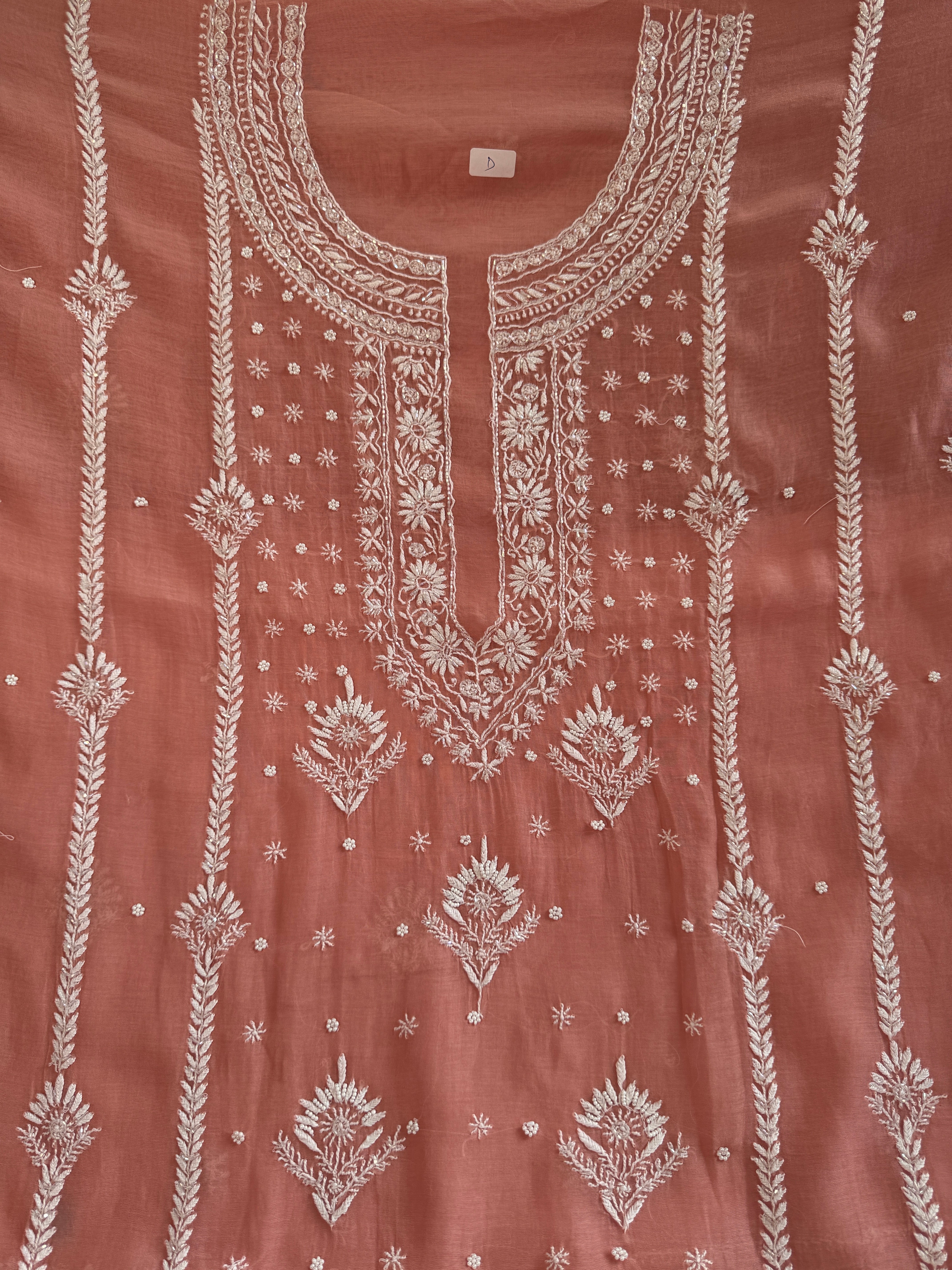 Mul Chanderi Chikankari - Unstitched Set - Rosewood
