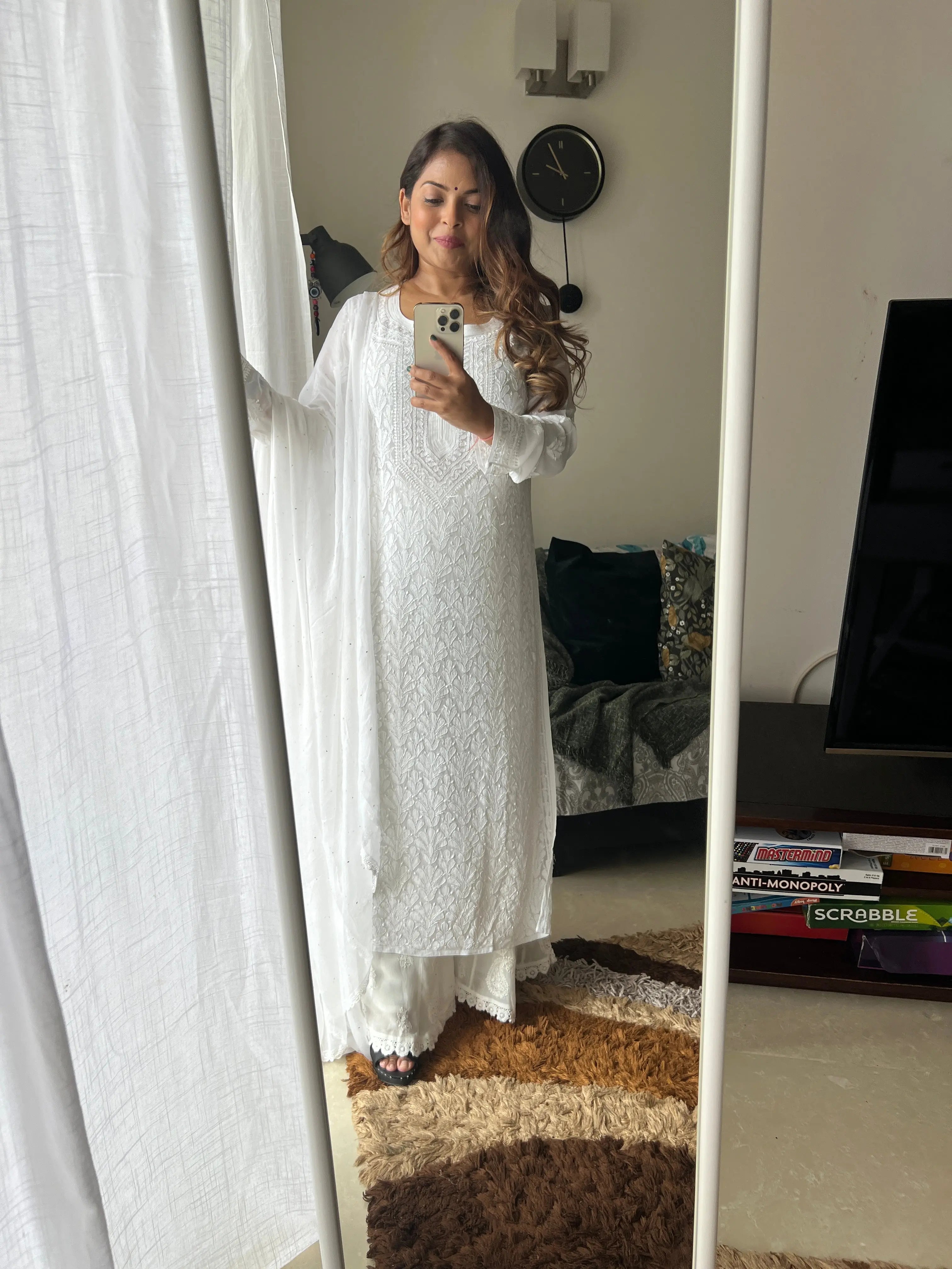 Viscose Plazzo Set - White ARIAA CHIKANKARI 