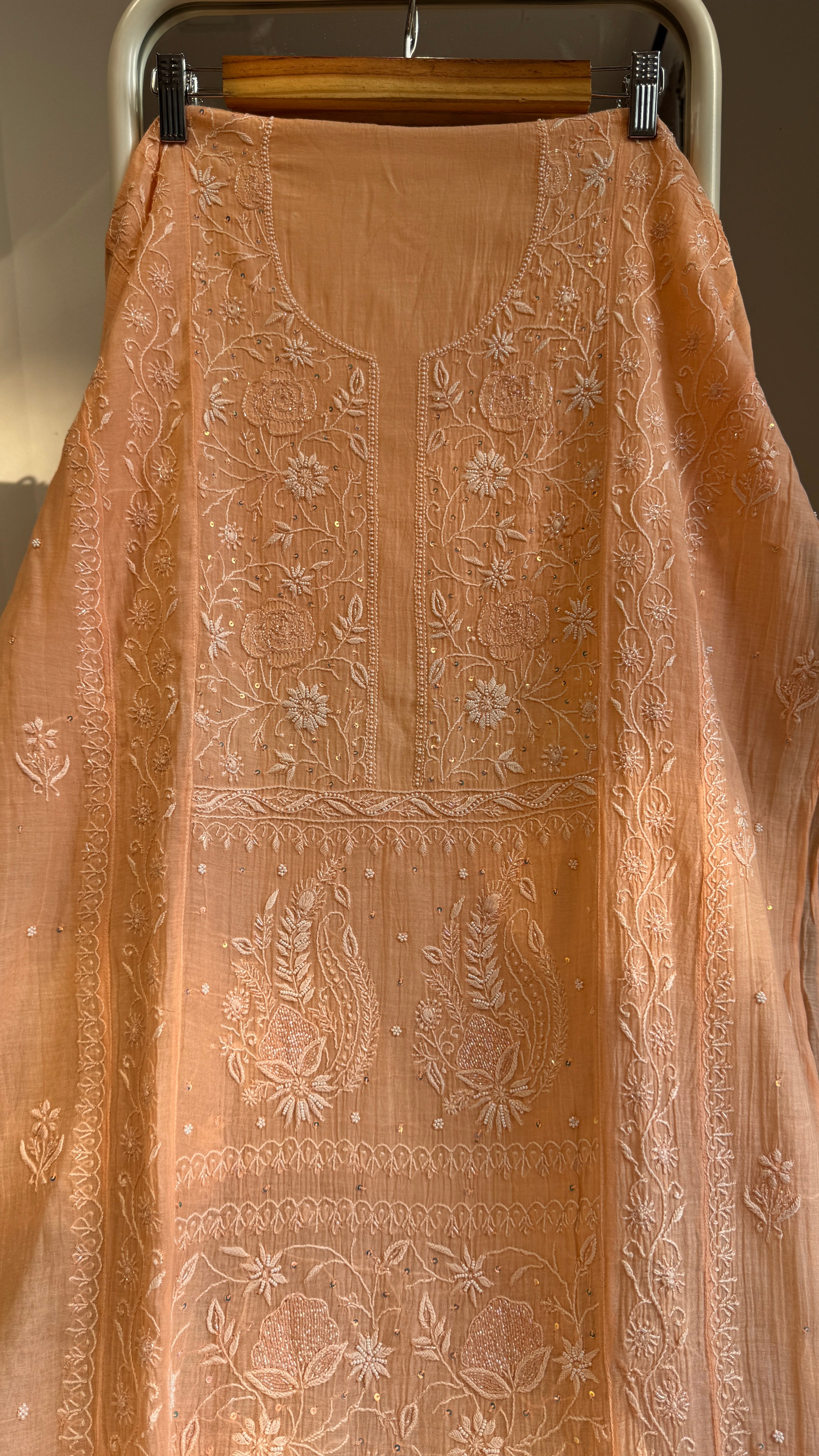 Mul Chanderi Chikankari Anarkali - Orange 2