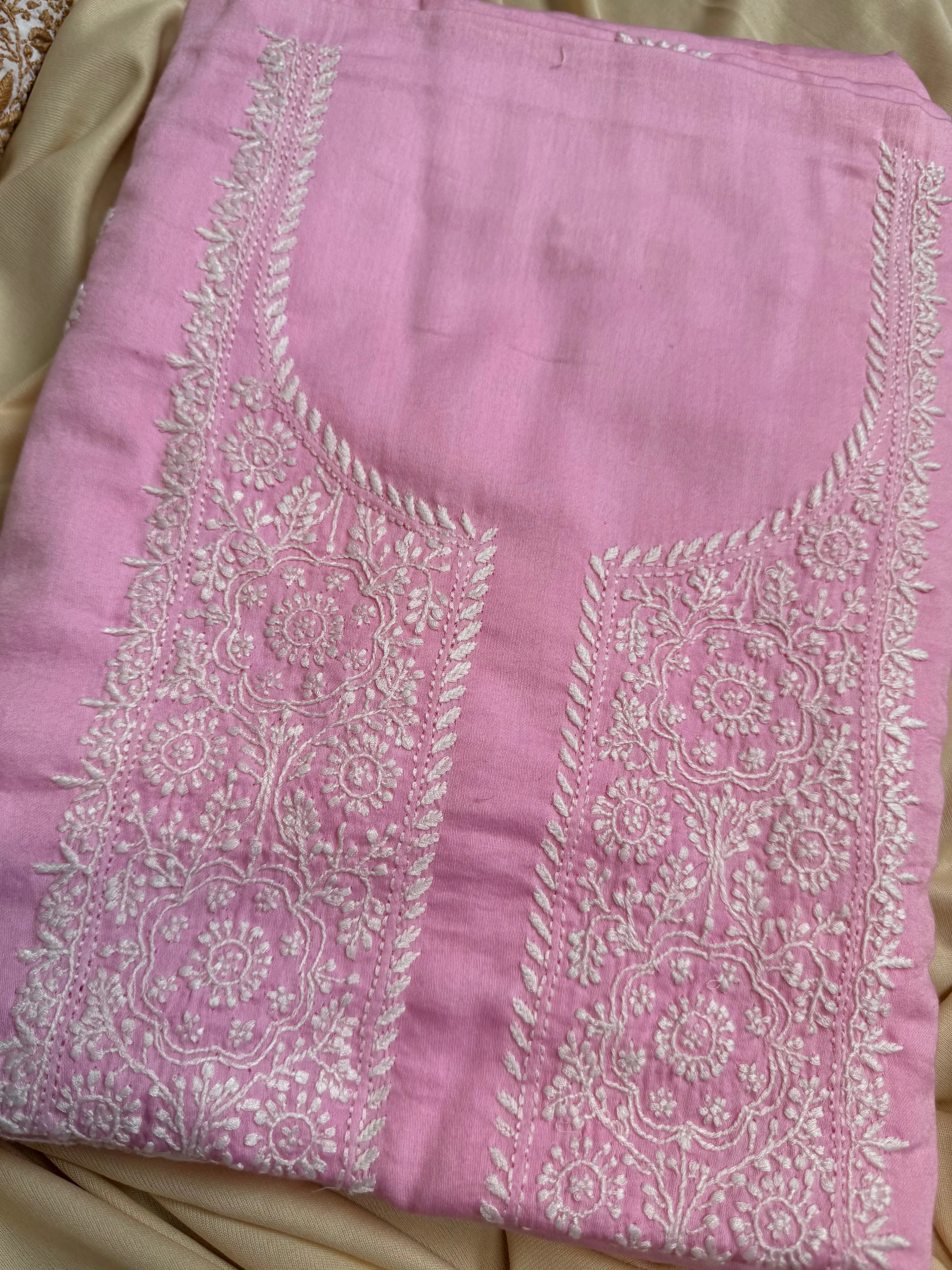 Mul cotton -Unstitched Pink Kurti  - ARIAA CHIKANKARI ARIAA CHIKANKARI 