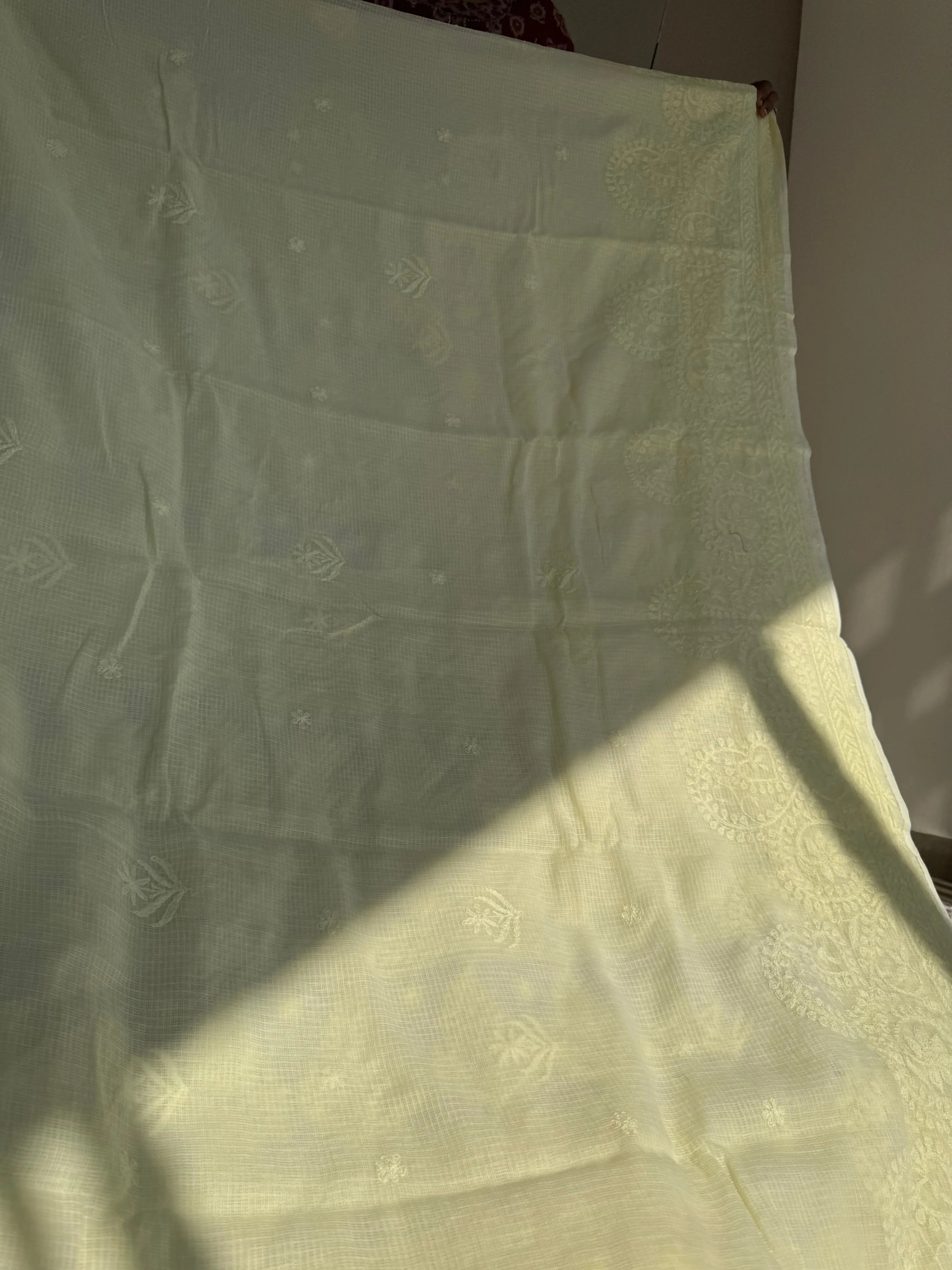 Kota Chikankari saree in Lemon Green ARIAA CHIKANKARI 