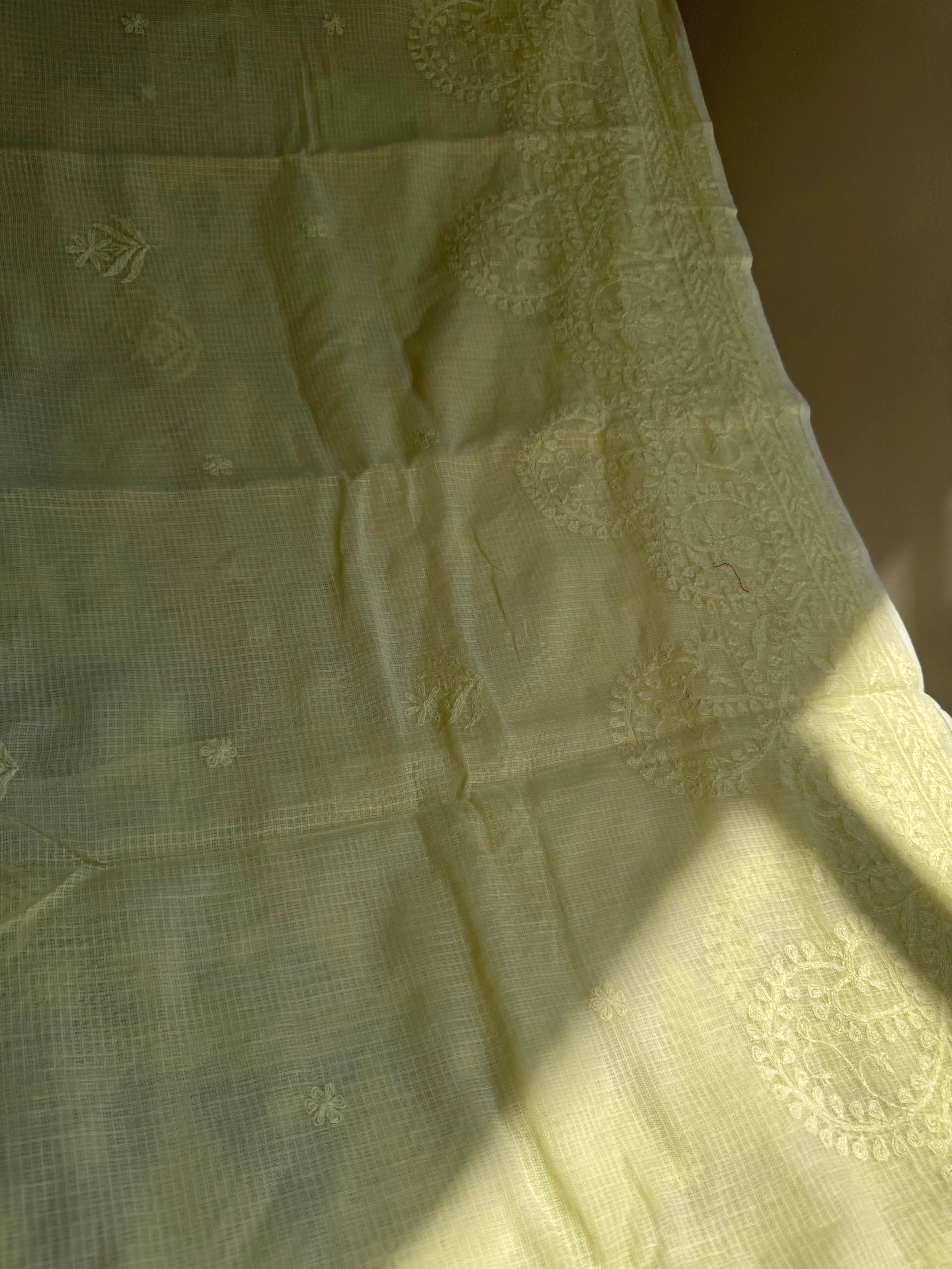 Kota Chikankari saree in Lemon Green ARIAA CHIKANKARI 