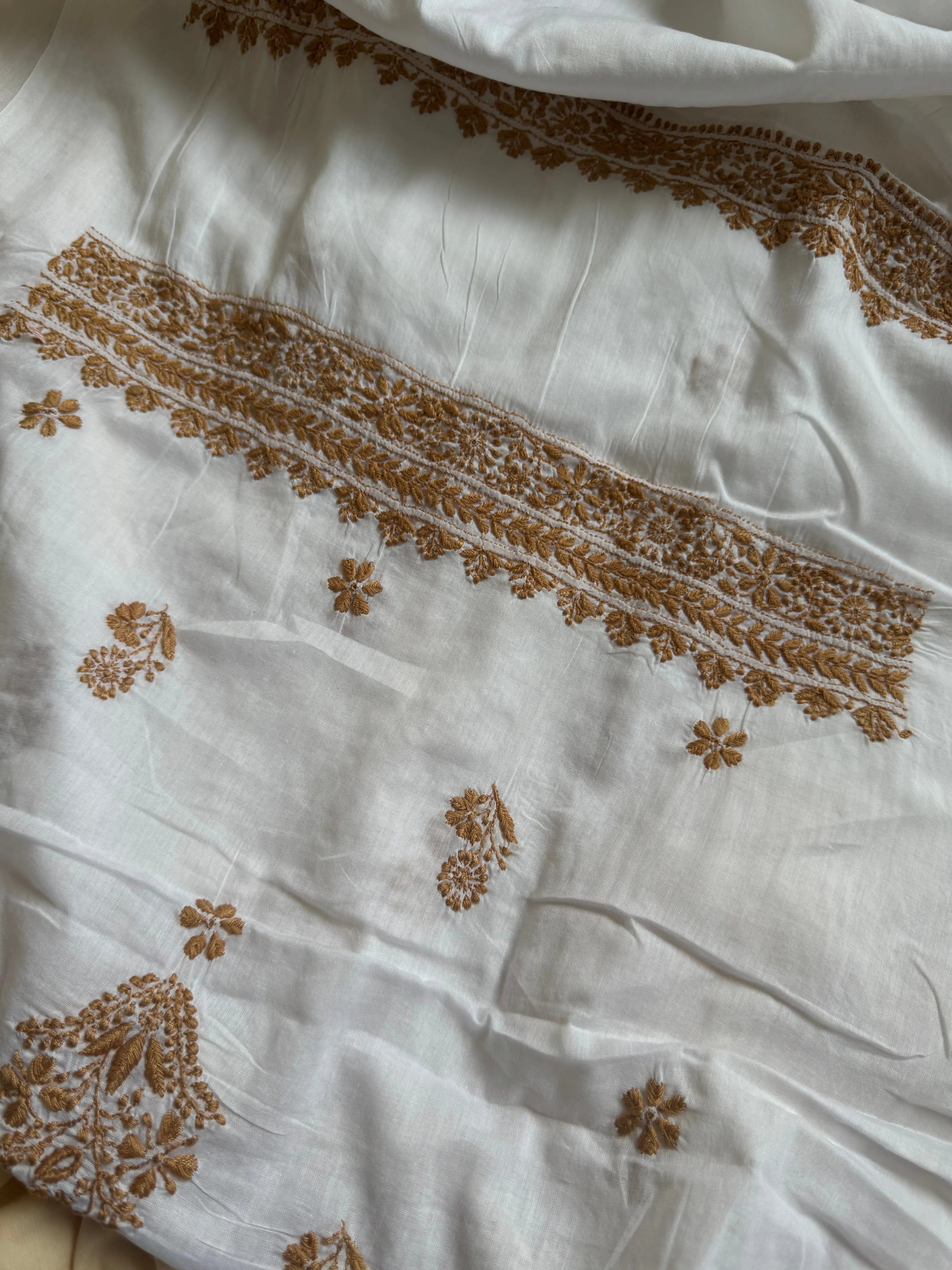 Mul cotton -Unstitched set - Kurti with Dupatta - ARIAA CHIKANKARI ARIAA CHIKANKARI 