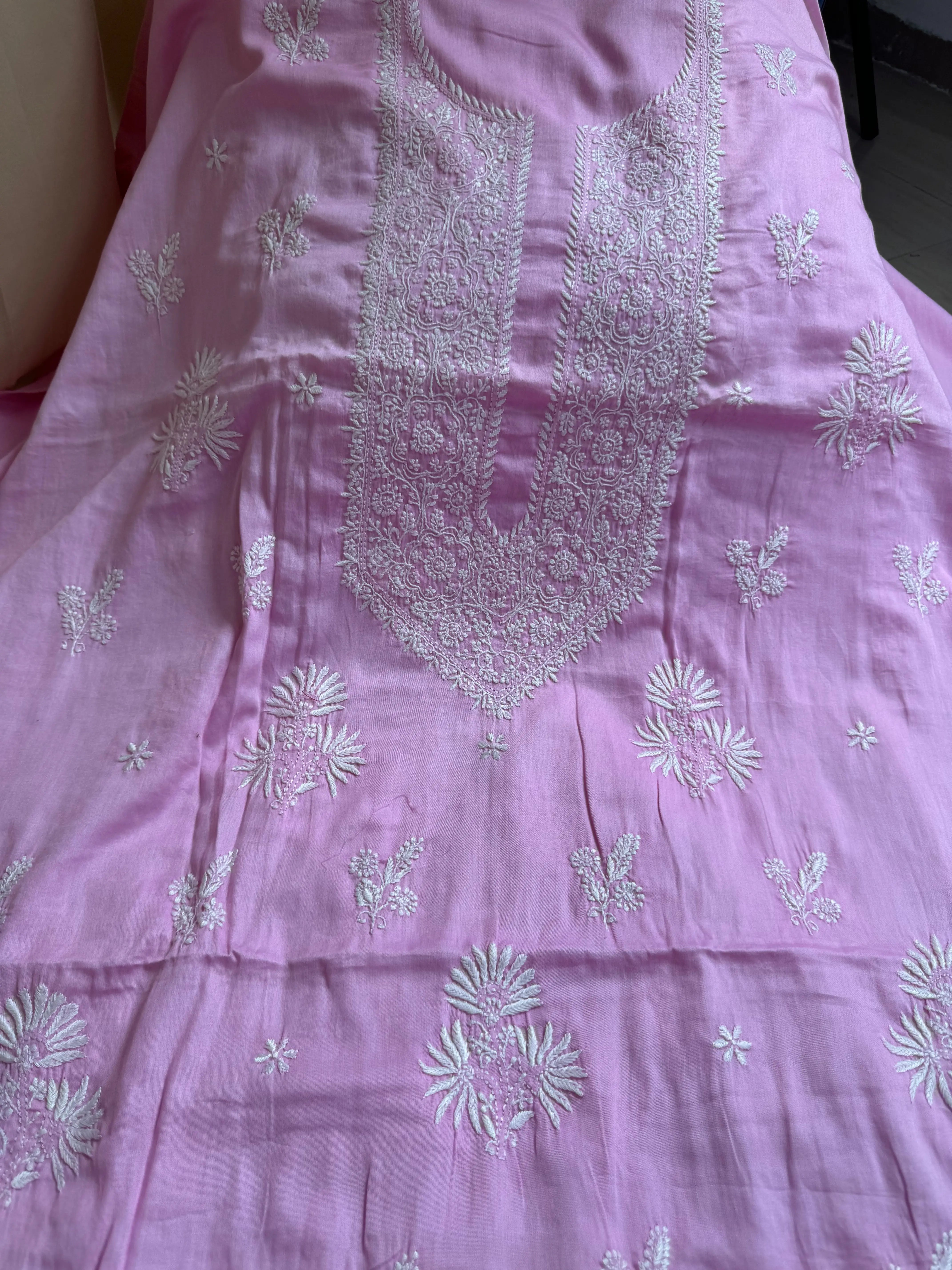 Mul cotton -Unstitched Pink Kurti  - ARIAA CHIKANKARI ARIAA CHIKANKARI 