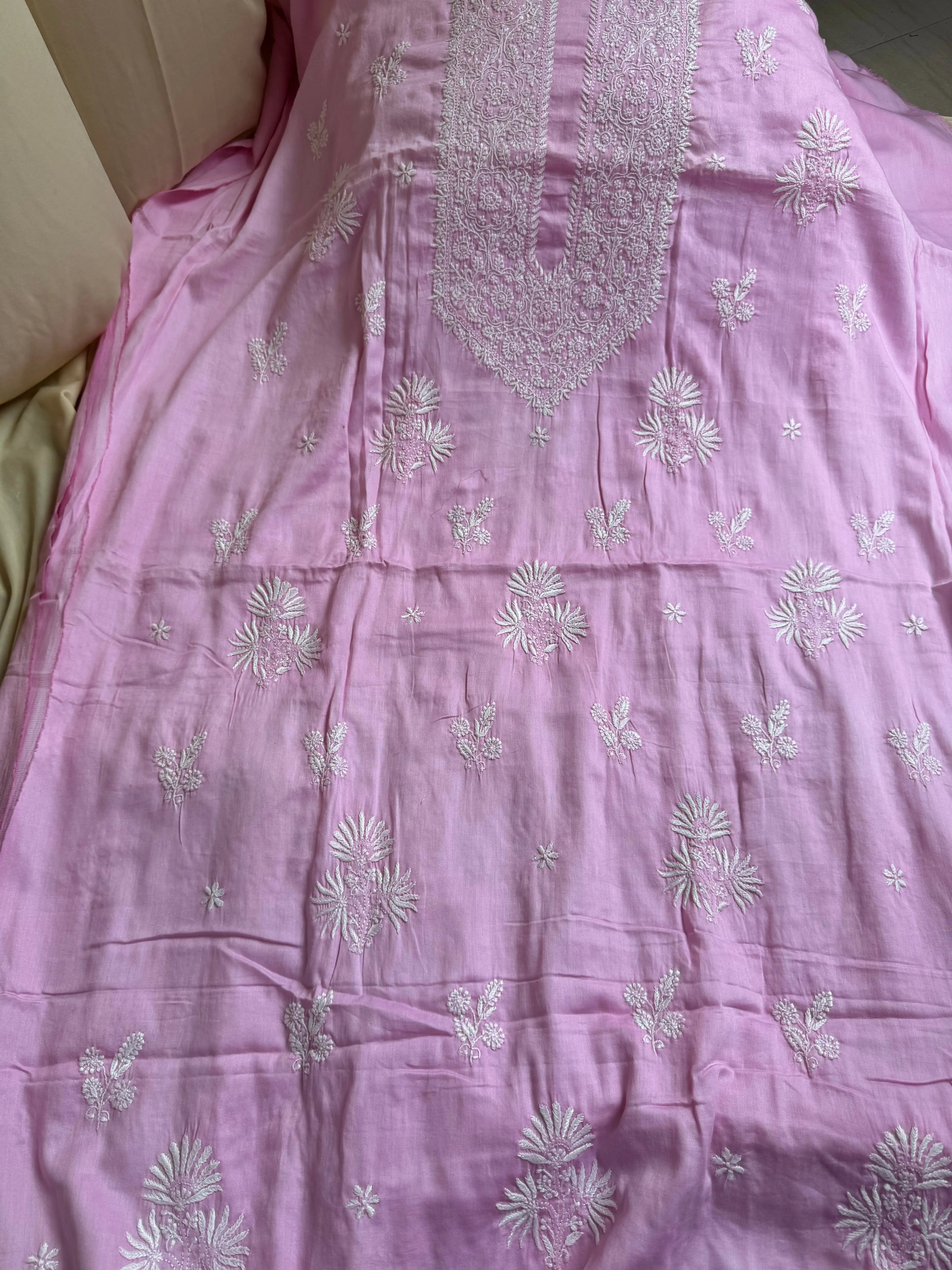 Mul cotton -Unstitched Pink Kurti  - ARIAA CHIKANKARI ARIAA CHIKANKARI 