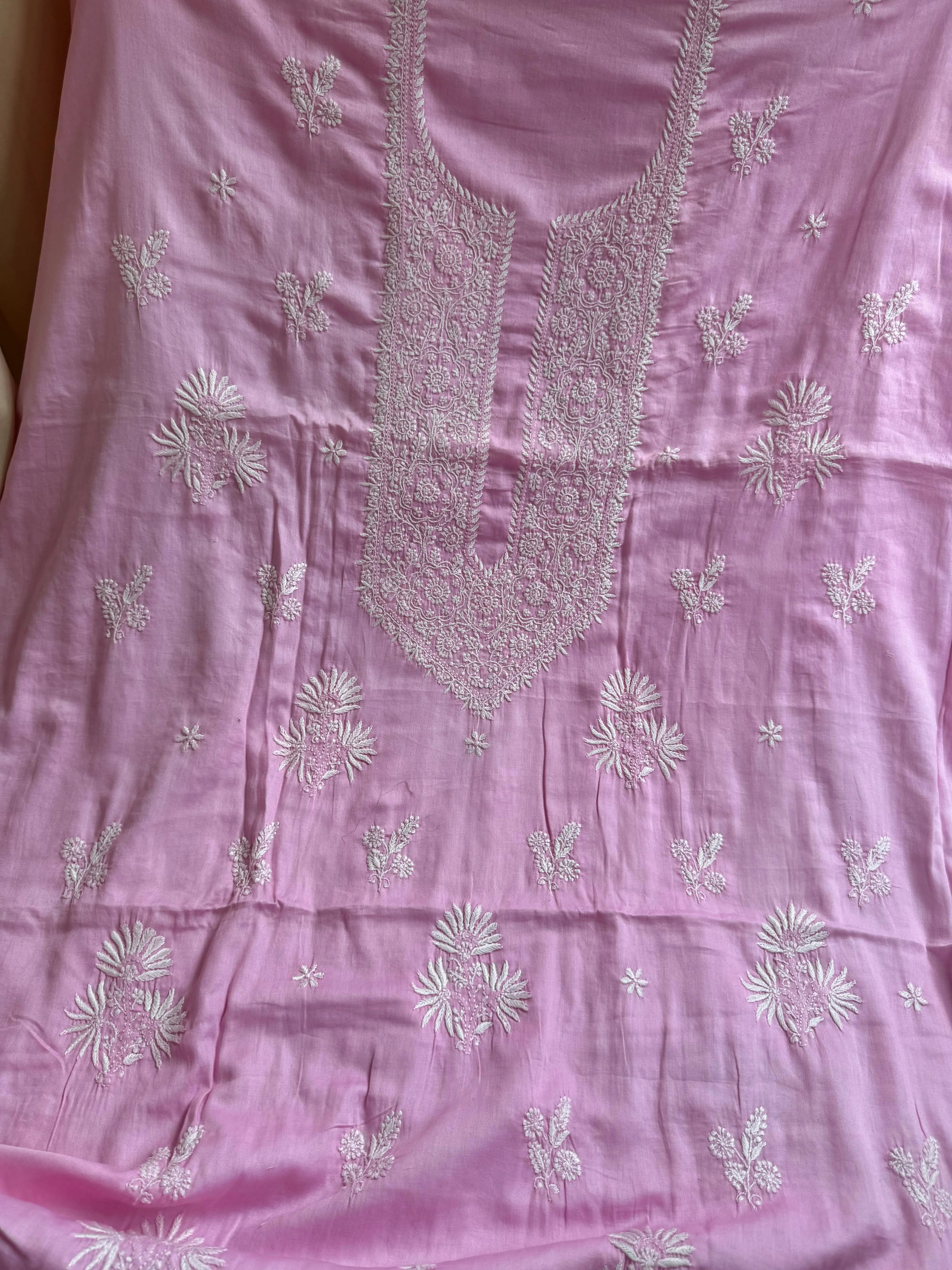 Mul cotton -Unstitched Pink Kurti  - ARIAA CHIKANKARI ARIAA CHIKANKARI 