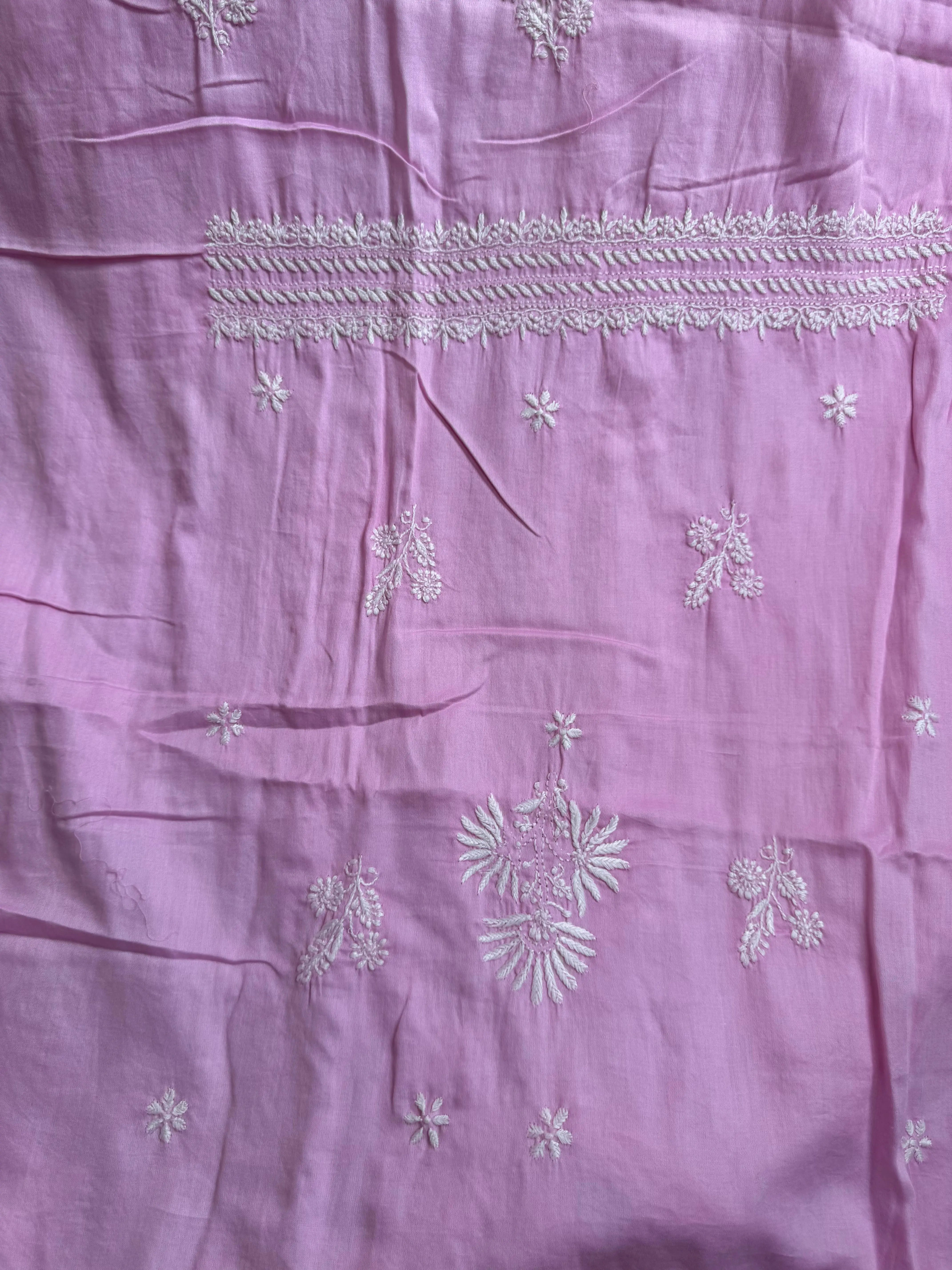 Mul cotton -Unstitched Pink Kurti  - ARIAA CHIKANKARI ARIAA CHIKANKARI 