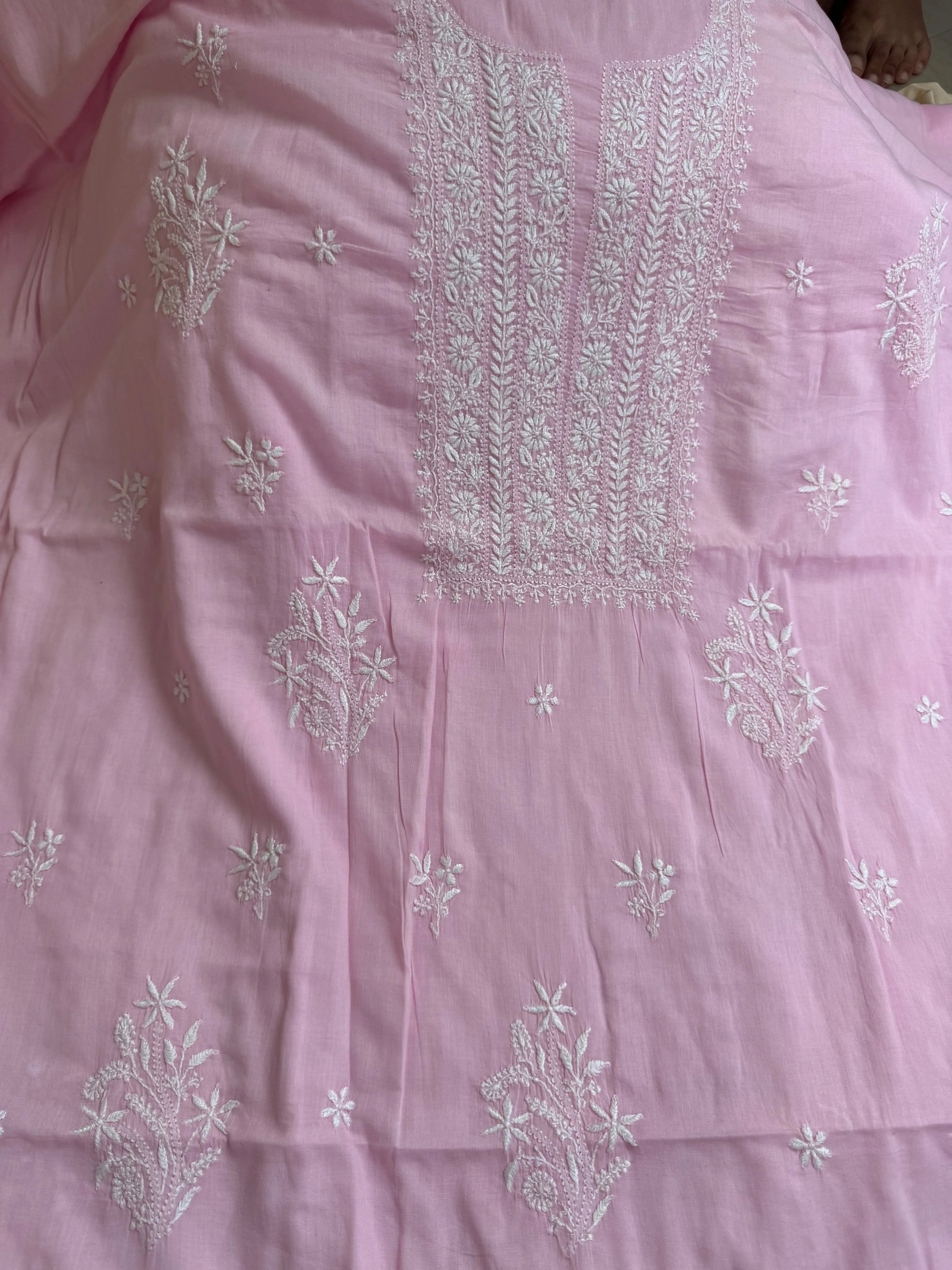 Mul cotton -Unstitched set - Pink Kurti with Dupatta - ARIAA CHIKANKARI ARIAA CHIKANKARI 