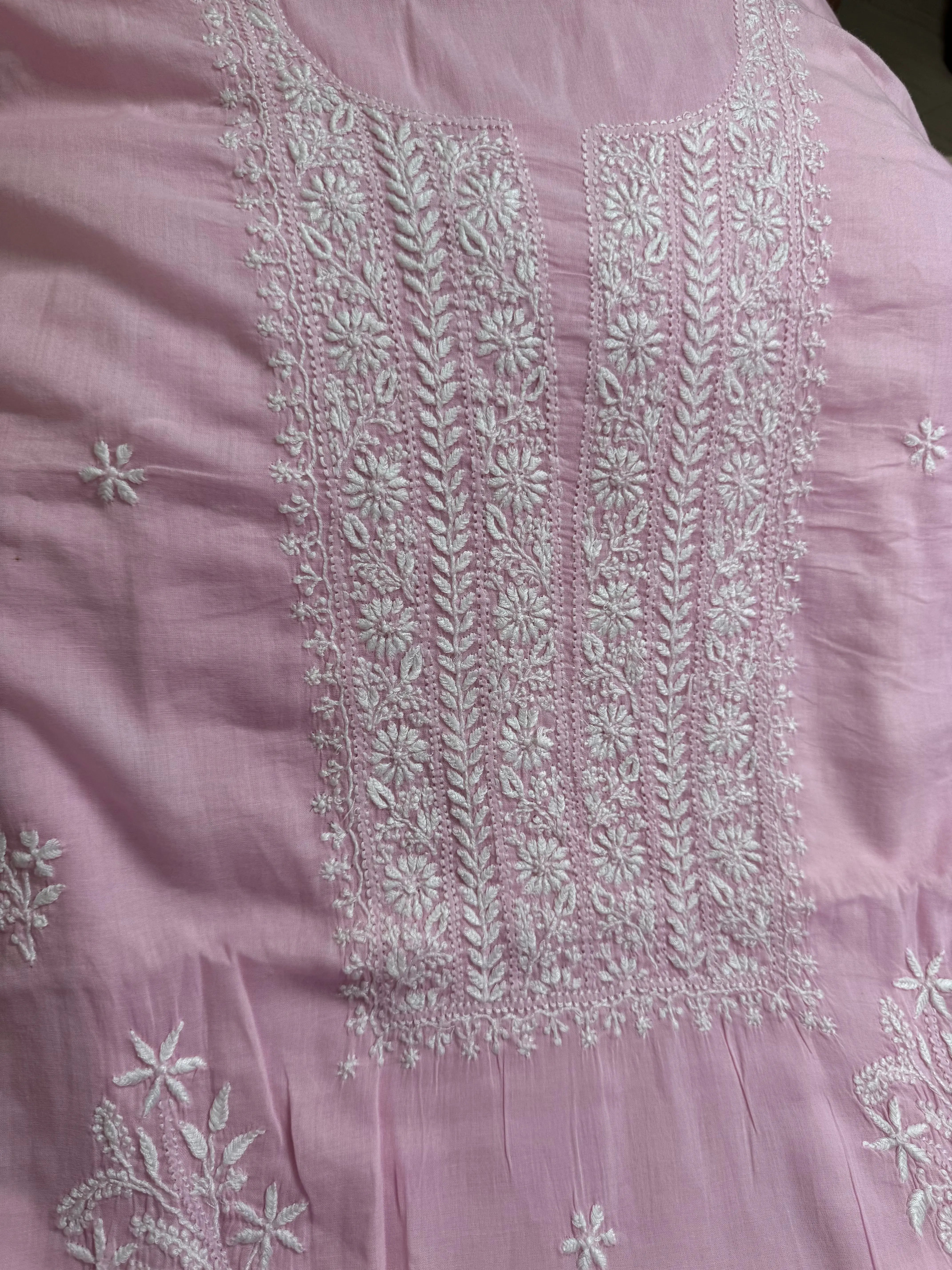 Mul cotton -Unstitched set - Pink Kurti with Dupatta - ARIAA CHIKANKARI ARIAA CHIKANKARI 