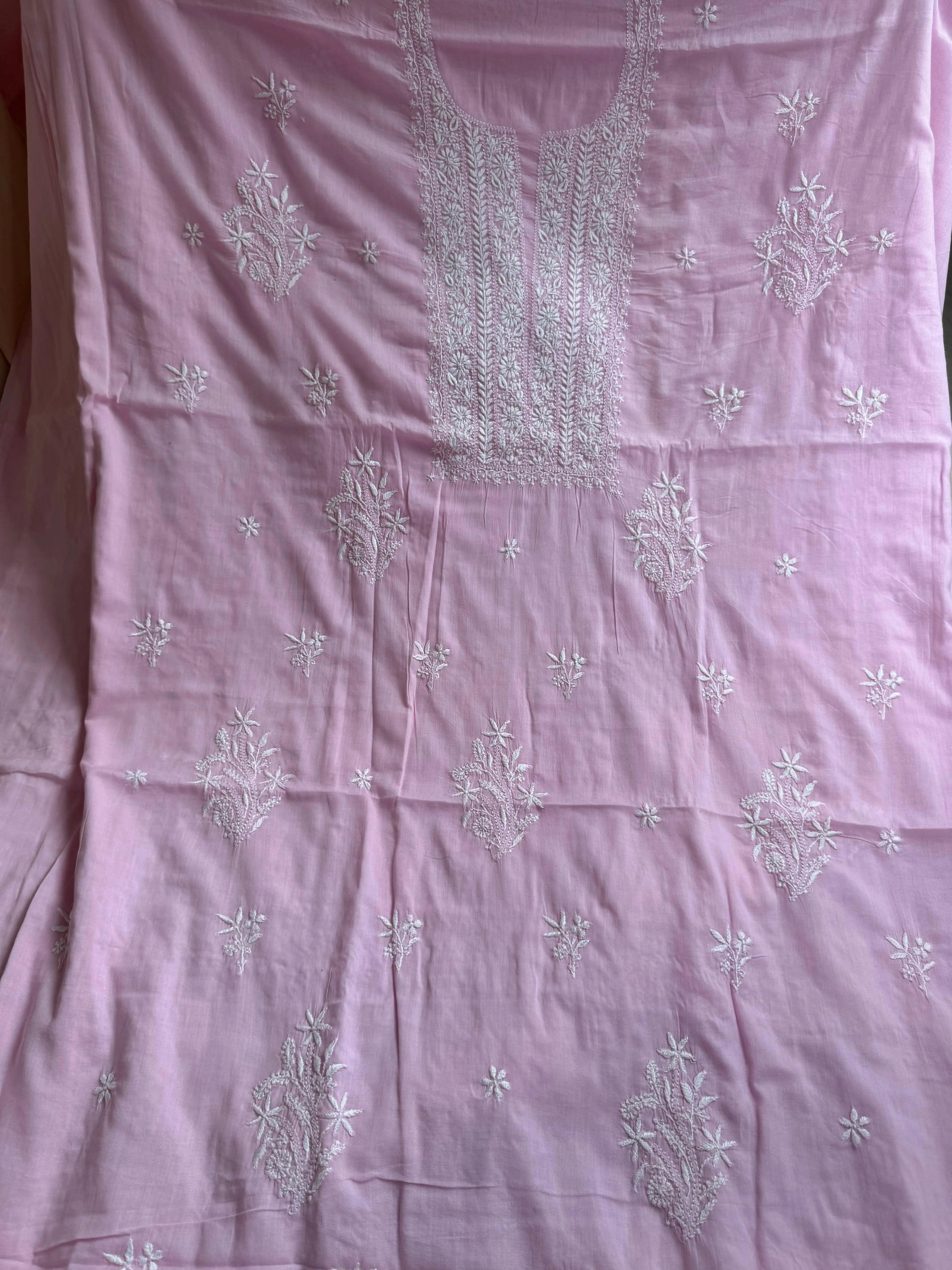 Mul cotton -Unstitched set - Pink Kurti with Dupatta - ARIAA CHIKANKARI ARIAA CHIKANKARI 