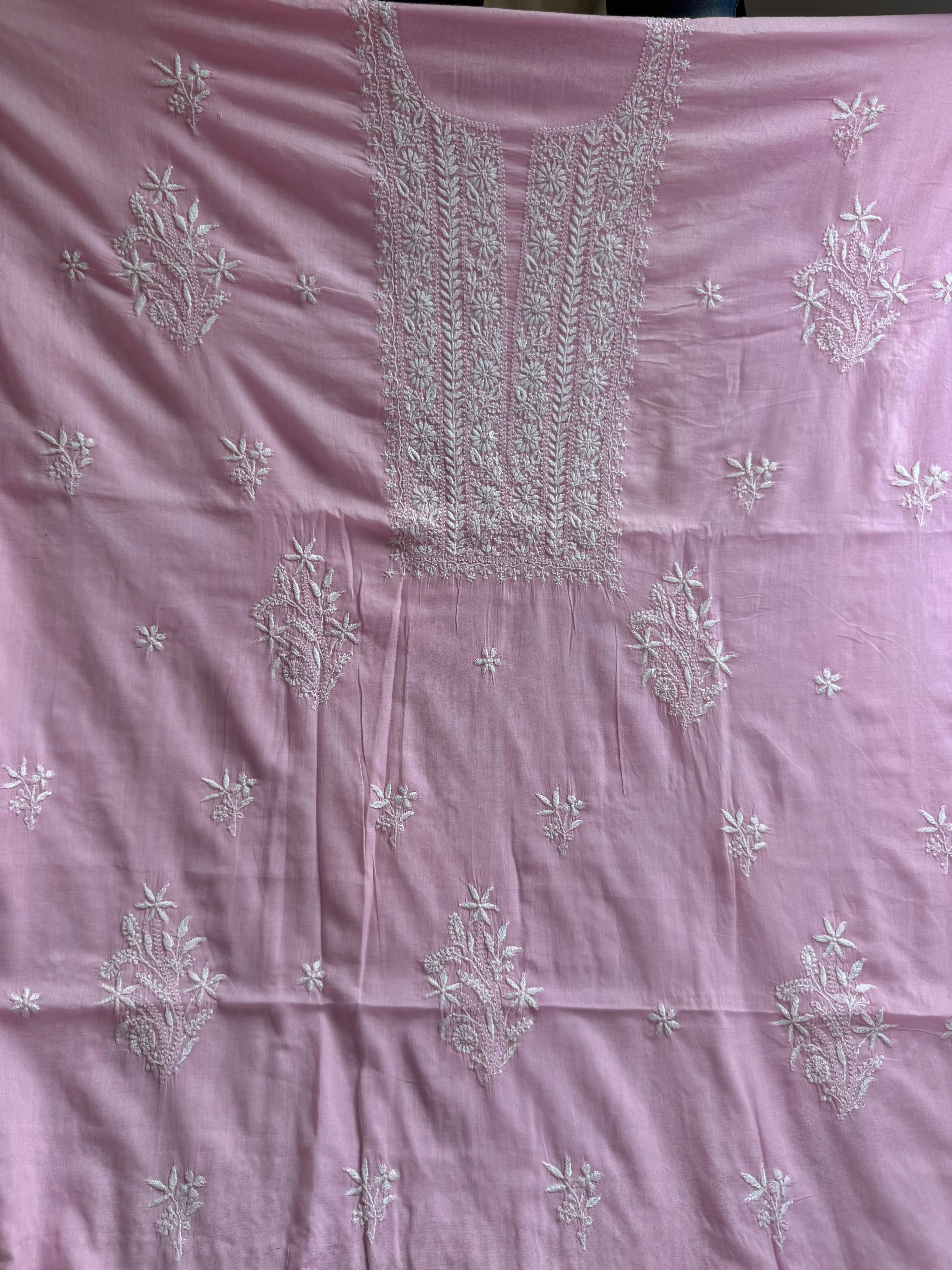 Mul cotton -Unstitched set - Pink Kurti with Dupatta - ARIAA CHIKANKARI ARIAA CHIKANKARI 