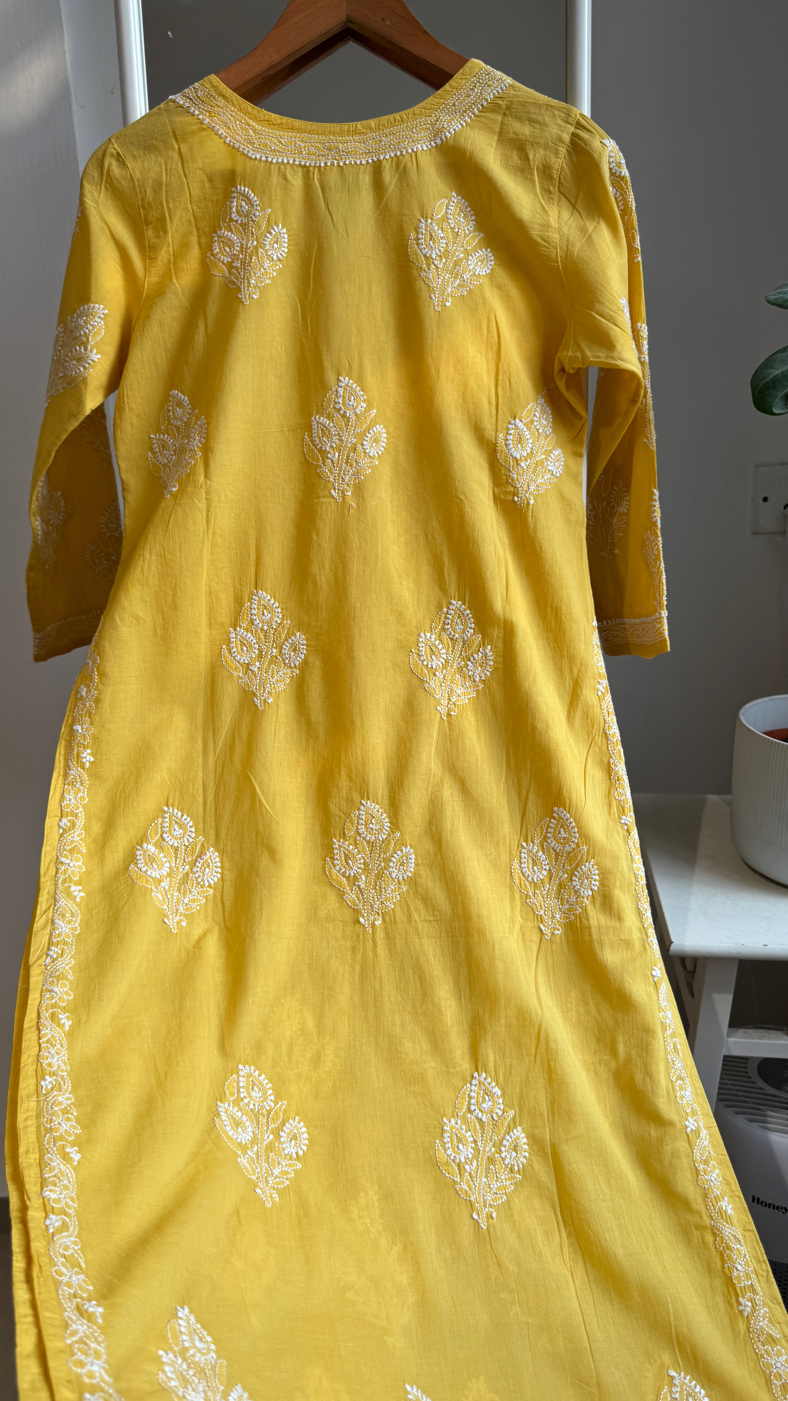 Mul Cotton Yellow Chikankari Kurti - Saaz Collection