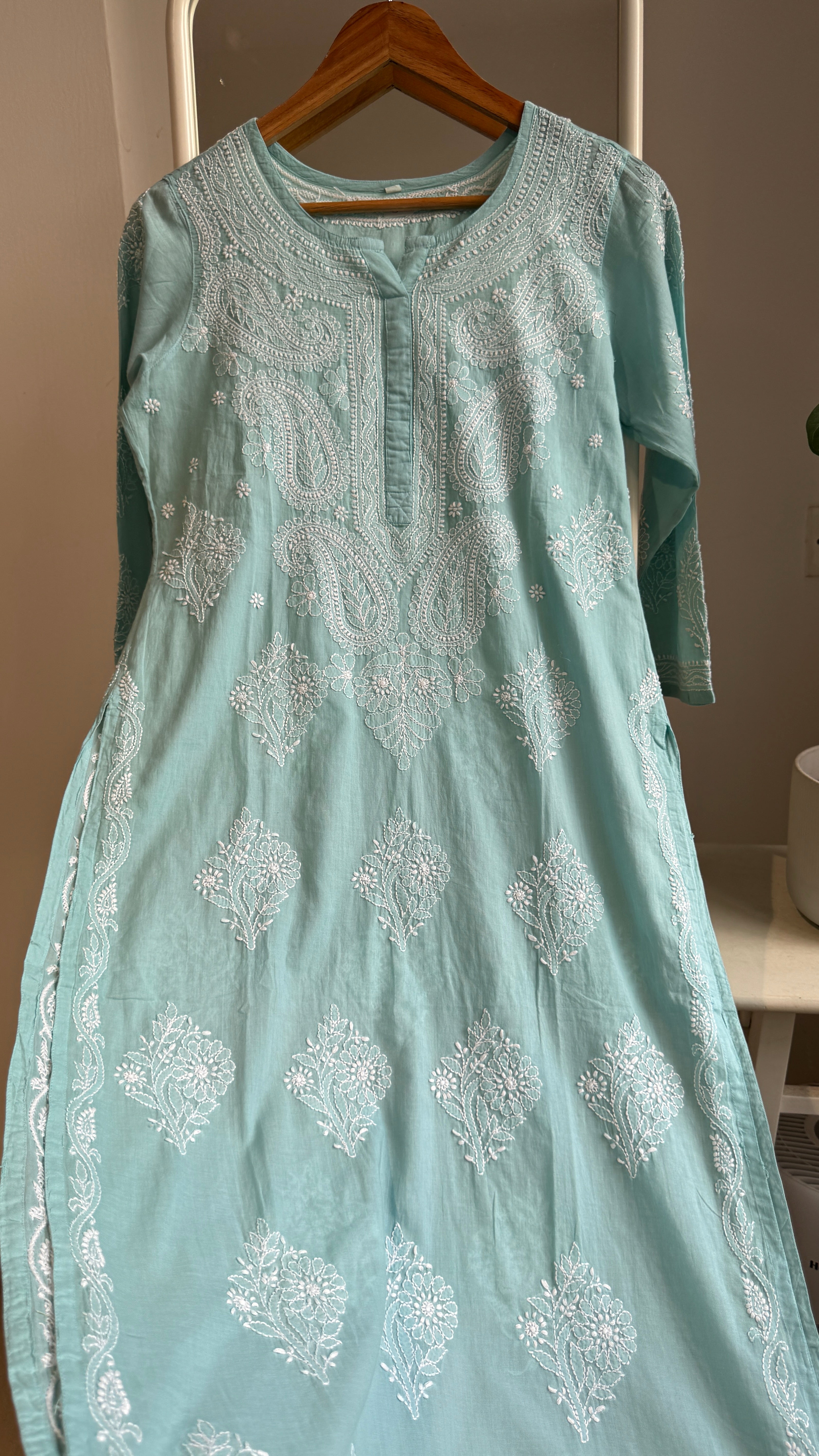 Mul Cotton Tiffiny Chikankari Kurti - Saaz Collection