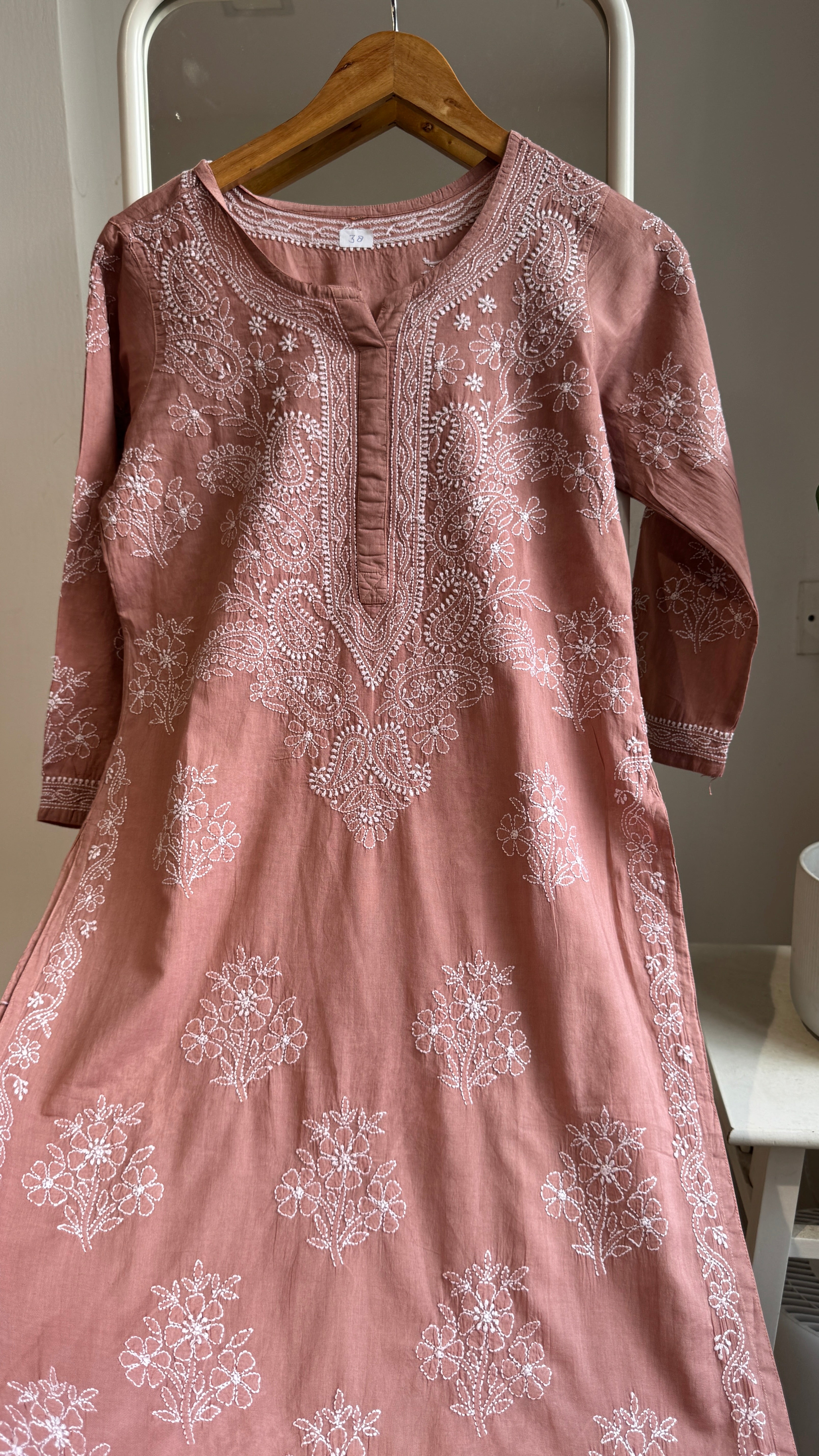 Mul Cotton Brown Chikankari Kurti - Saaz Collection