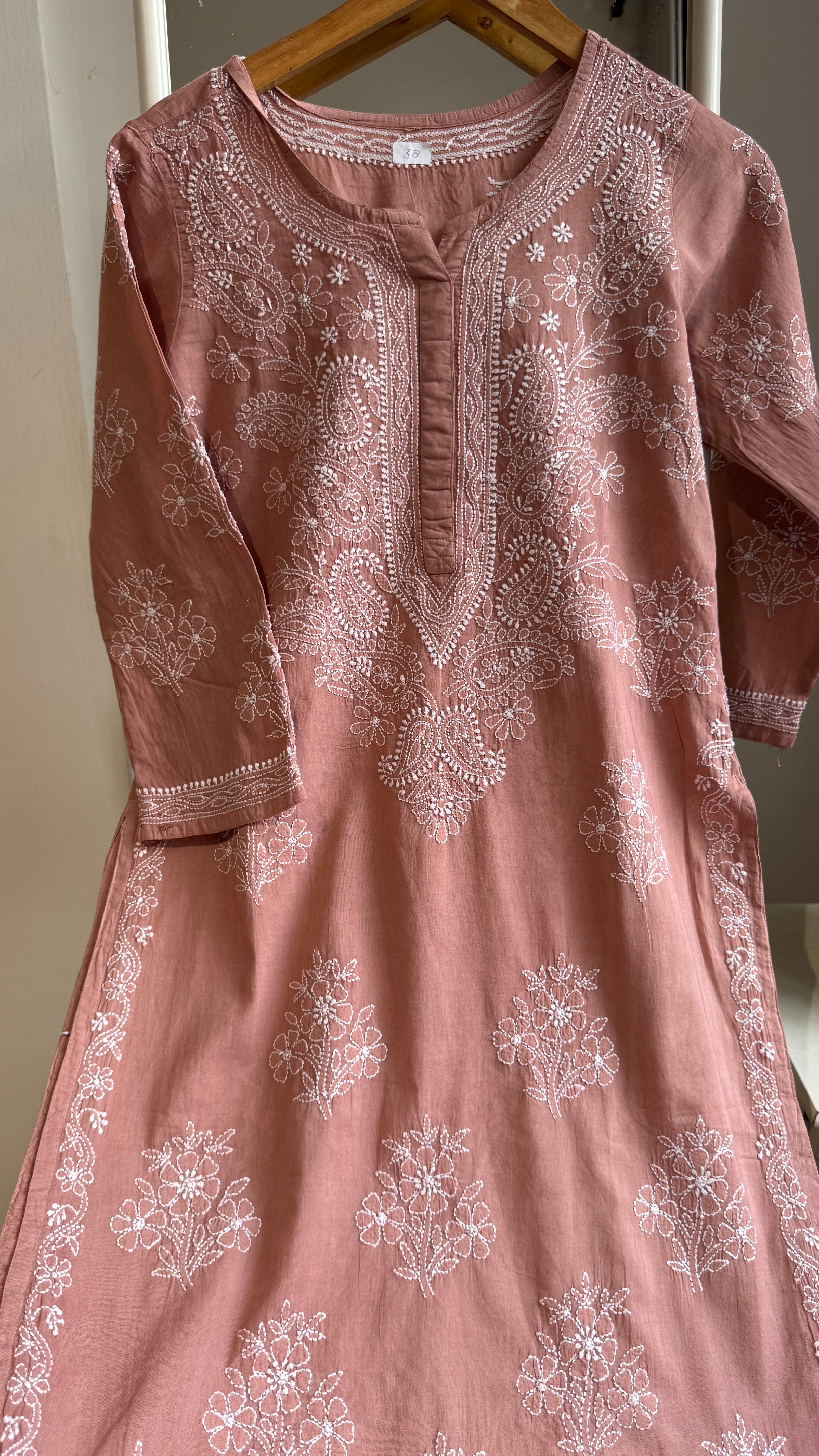 Mul Cotton Brown Chikankari Kurti - Saaz Collection