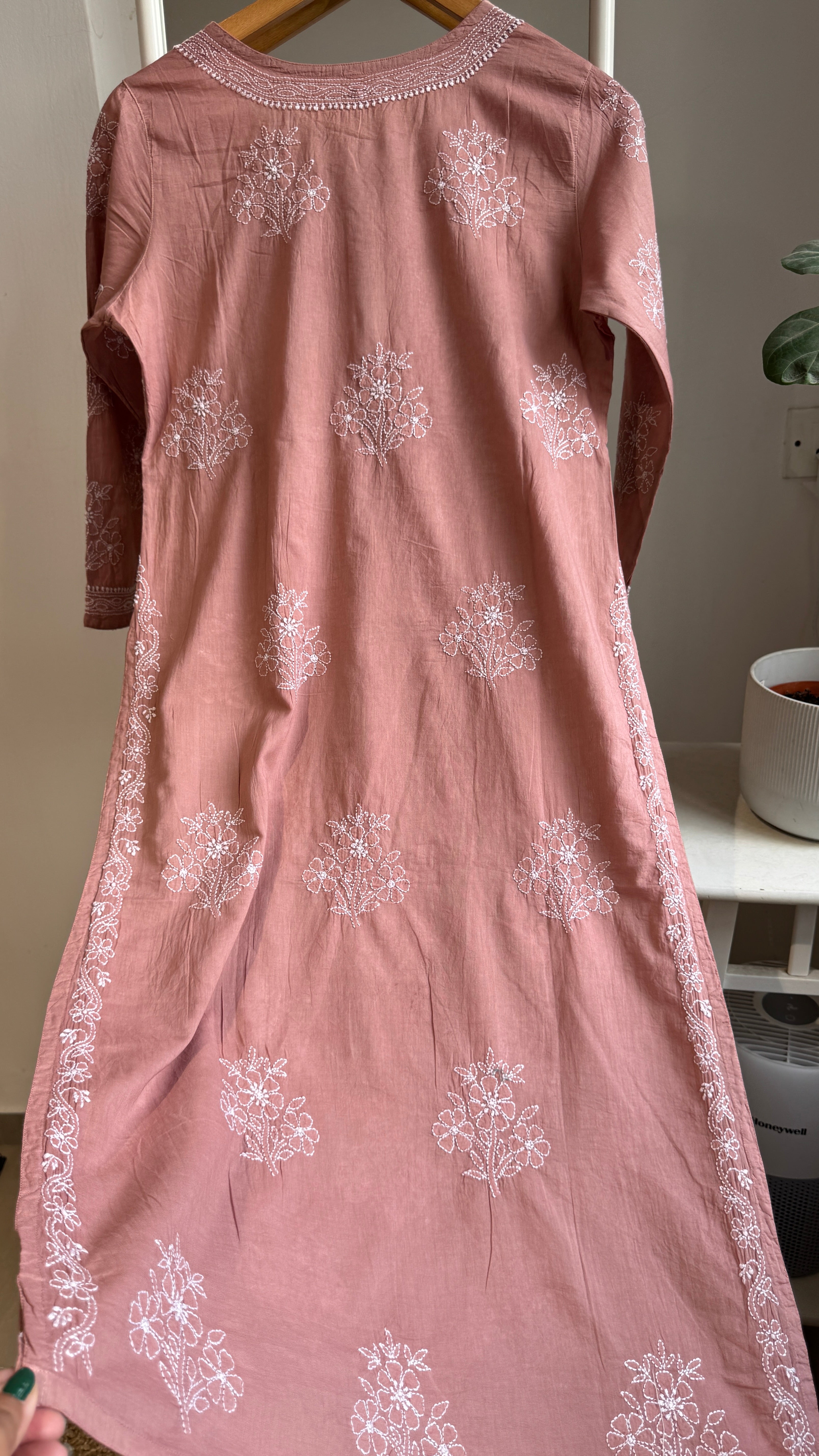 Mul Cotton Brown Chikankari Kurti - Saaz Collection