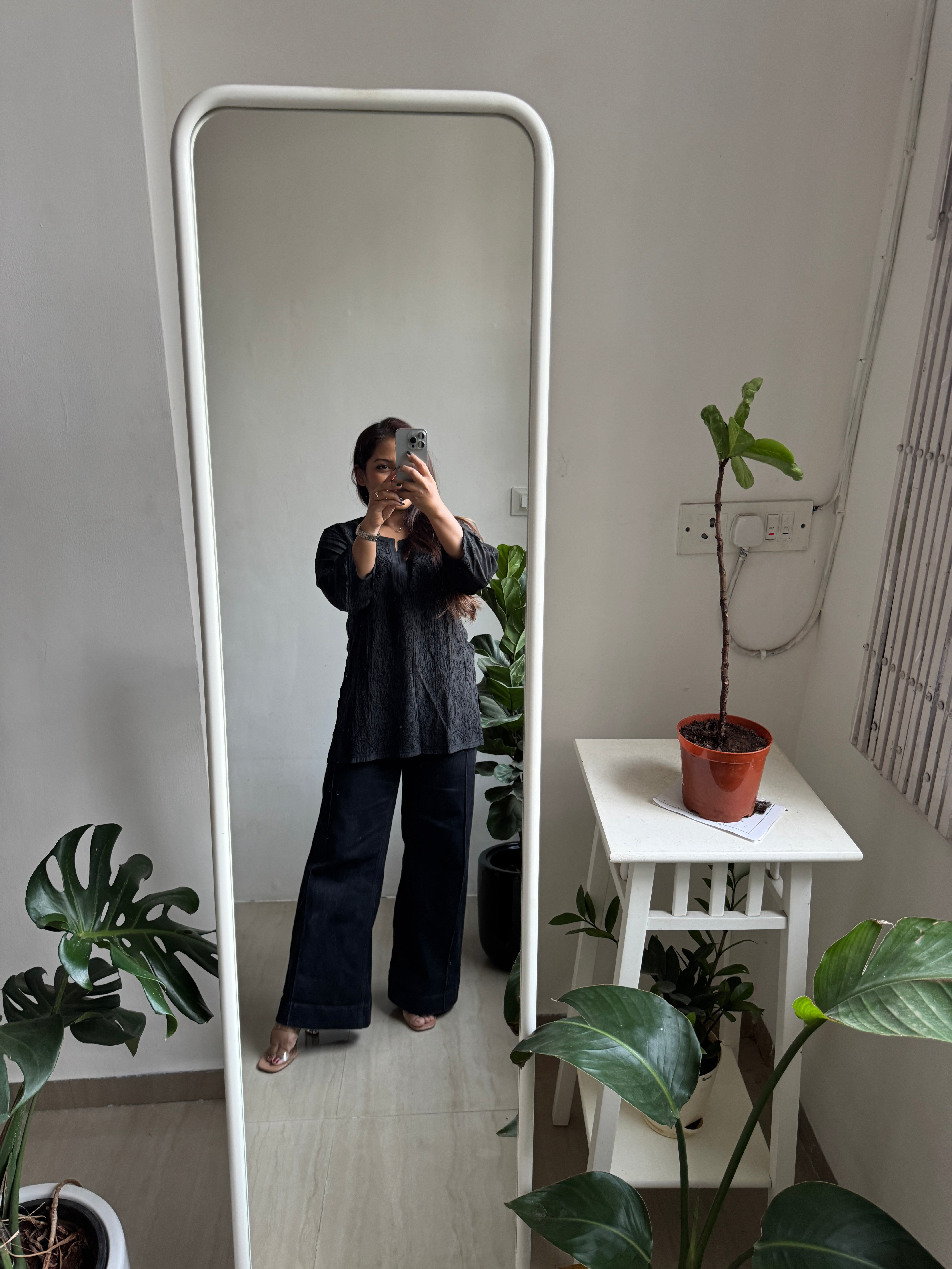 Chikankari Muslin short Top in Black ARIAA CHIKANKARI 