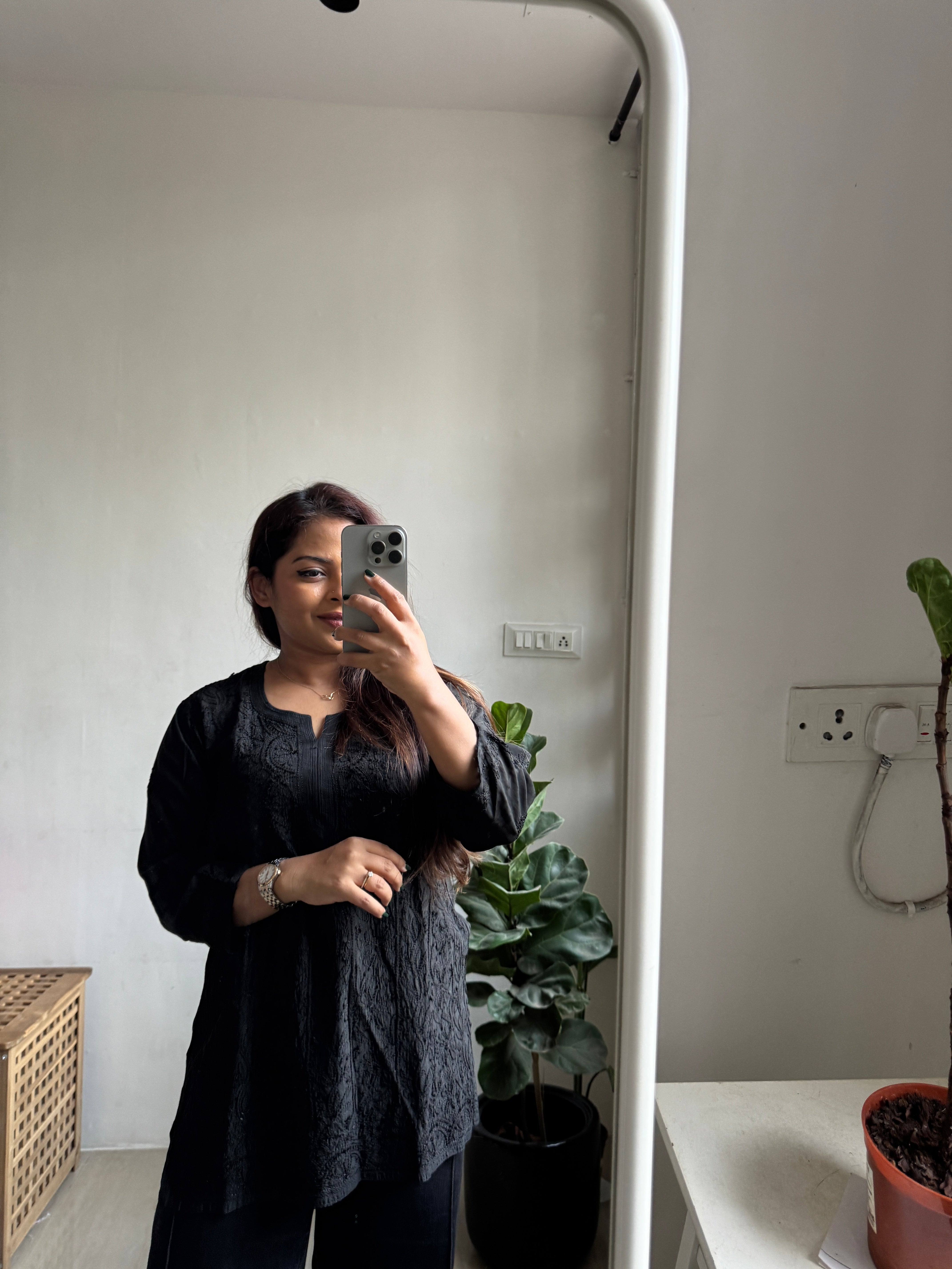 Chikankari Muslin short Top in Black ARIAA CHIKANKARI 