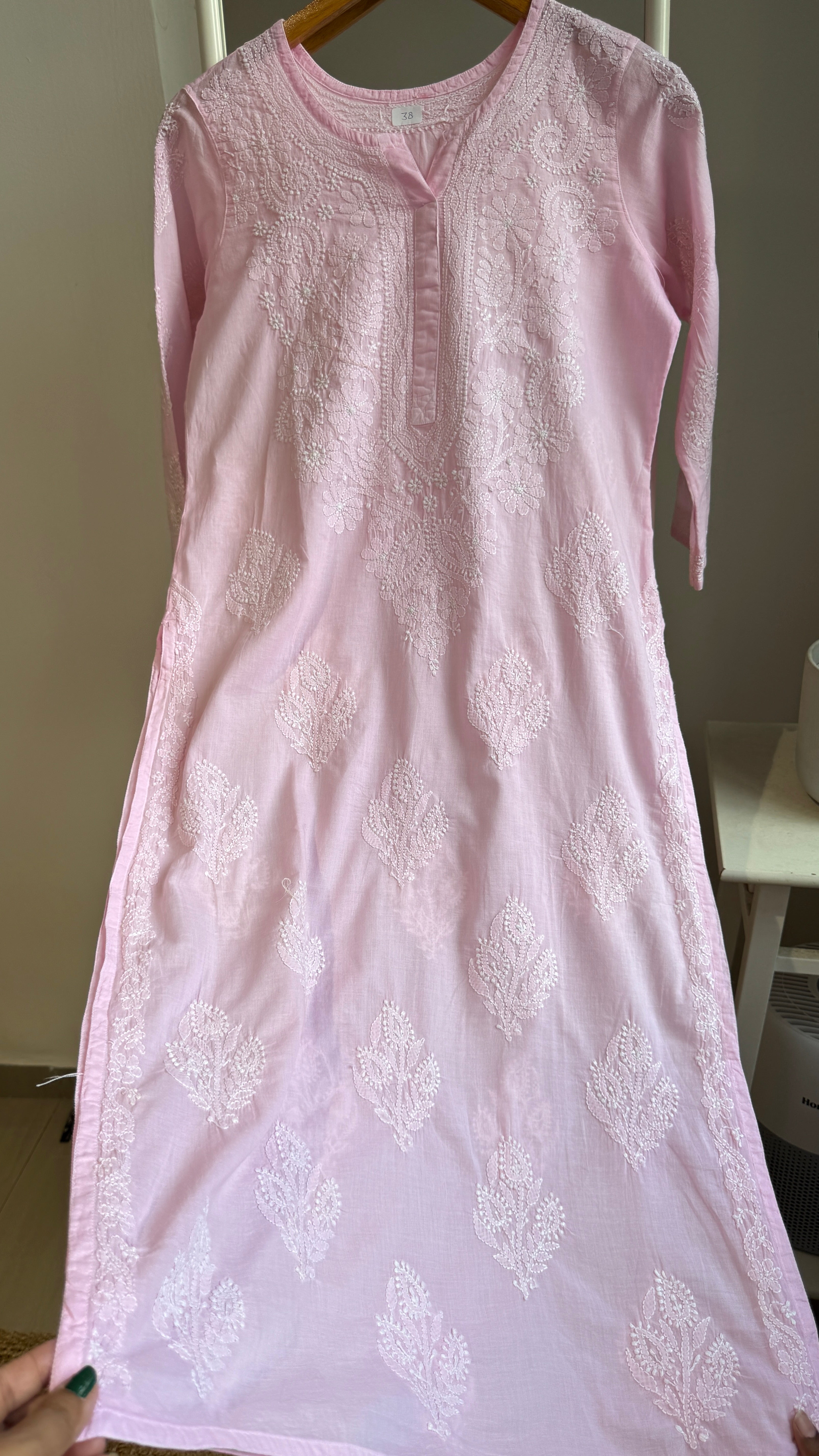 Mul Cotton Pink Chikankari Kurti - Saaz Collection