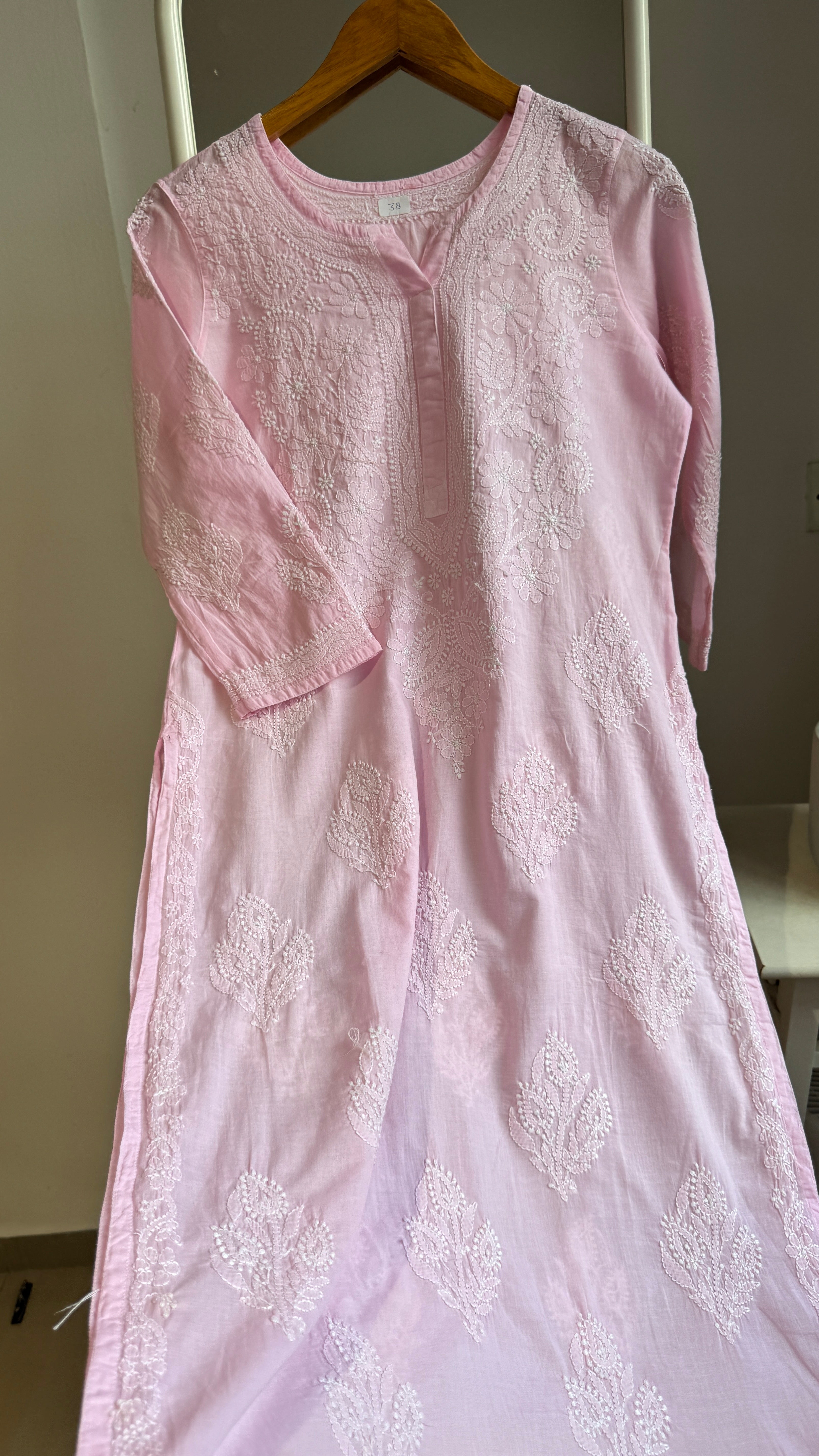 Mul Cotton Pink Chikankari Kurti - Saaz Collection