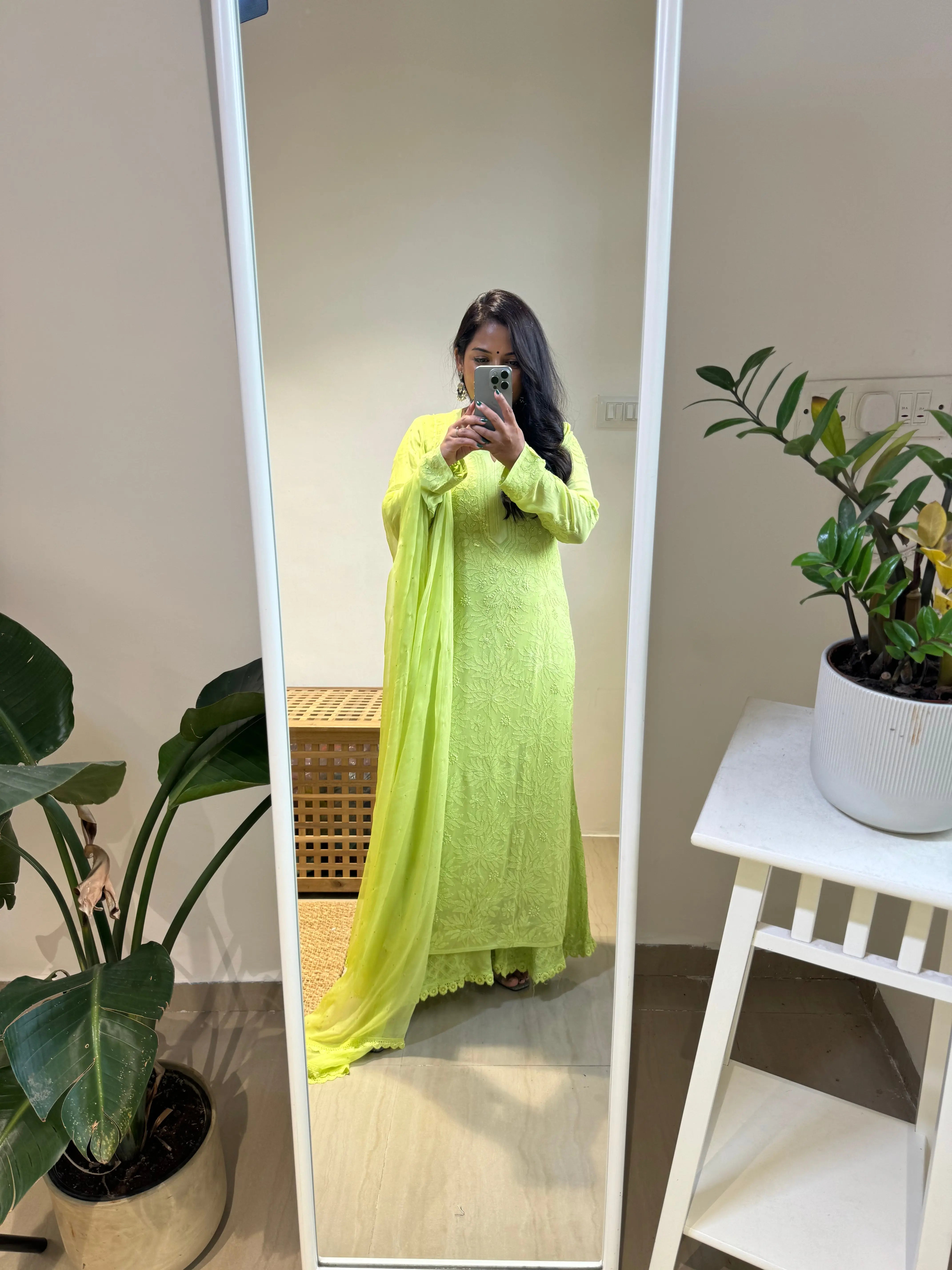 Viscose Plazzo Set - Bright Green ARIAA CHIKANKARI 