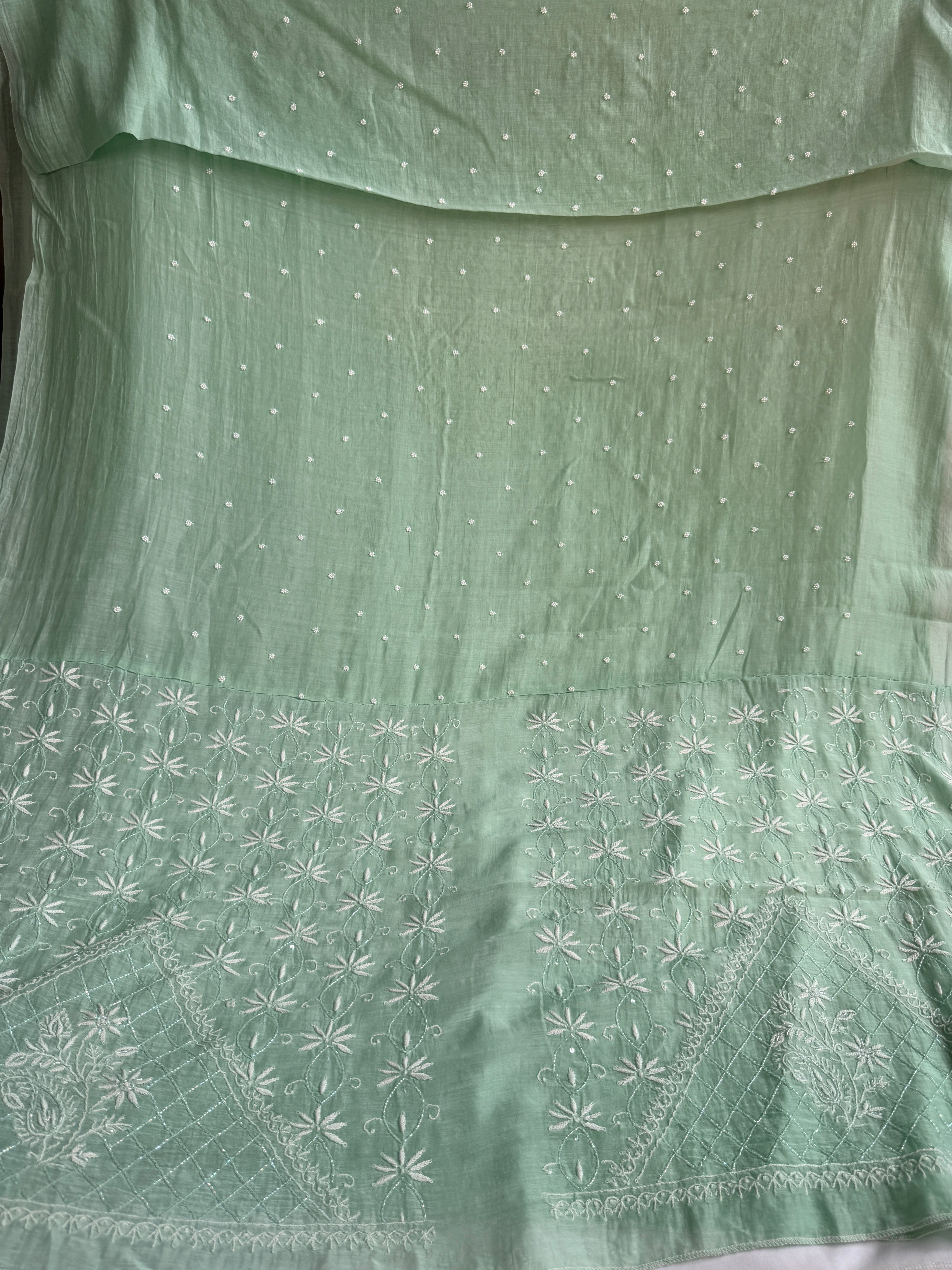Mul Chanderi Chikankari - Unstitched Set - Sea Blue