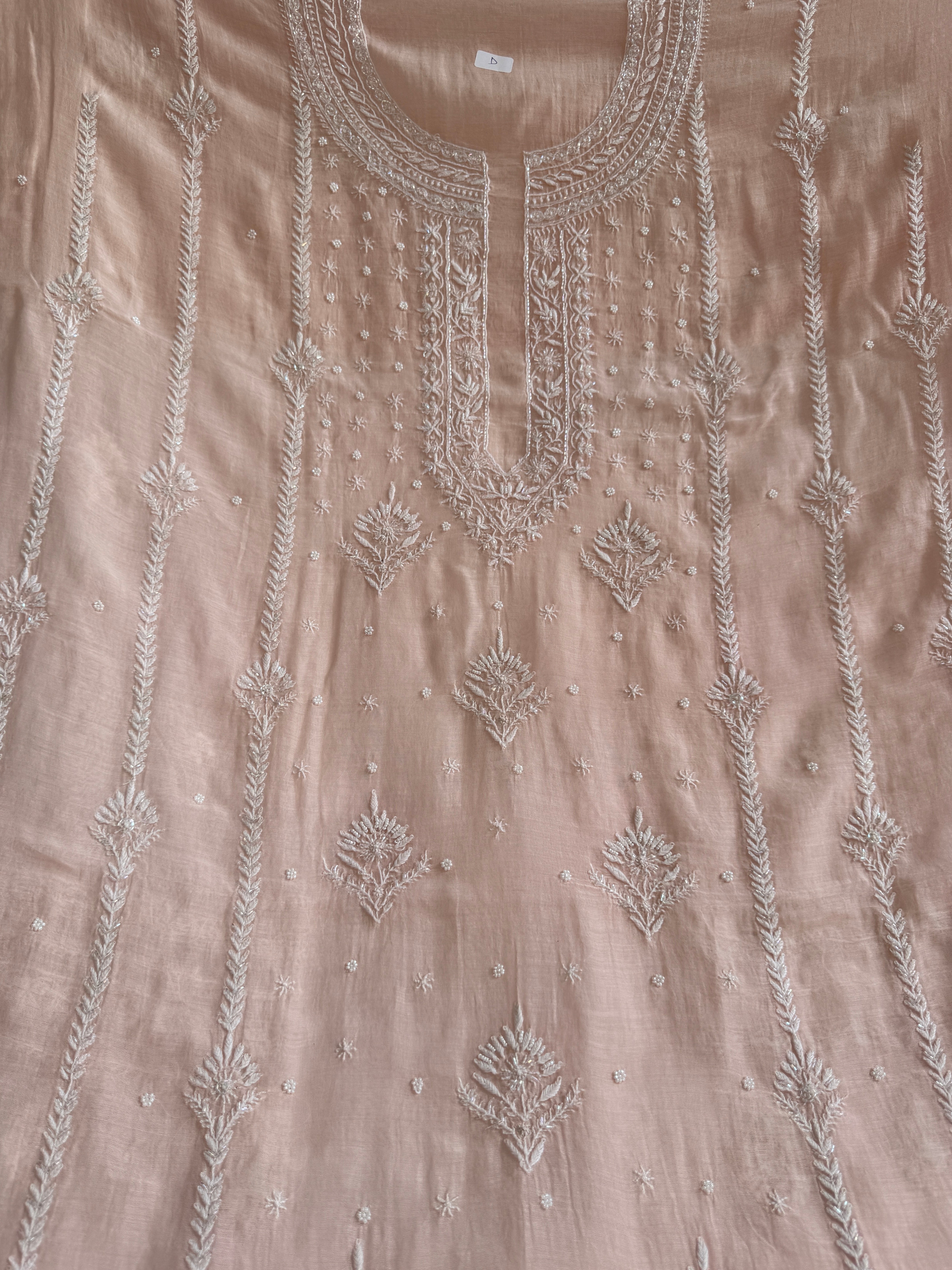 Mul Chanderi Chikankari Unstitched Length with Dupatta - Pale Pink