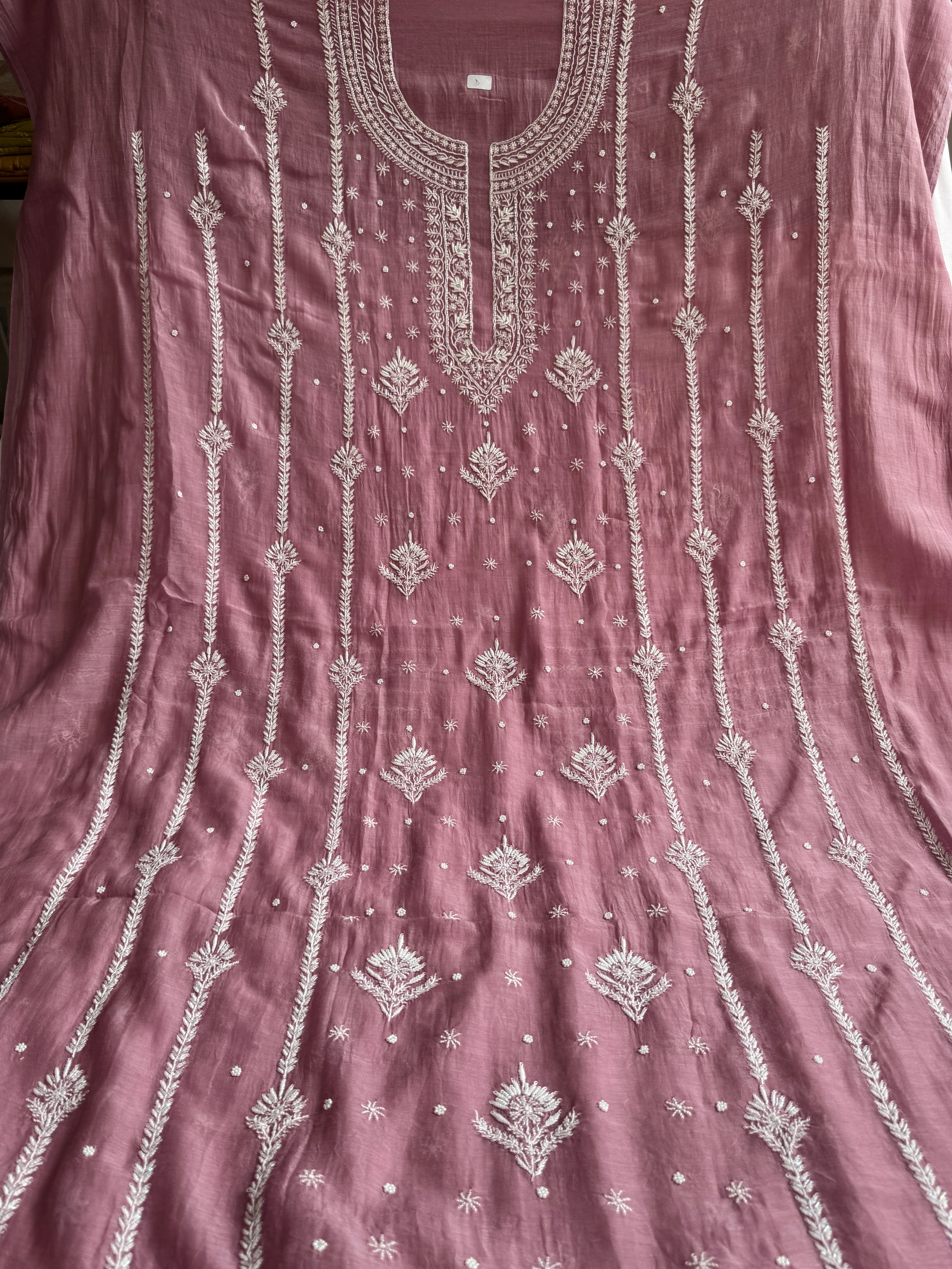 Mul Chanderi Chikankari Unstitched Length with Dupatta - Mauve