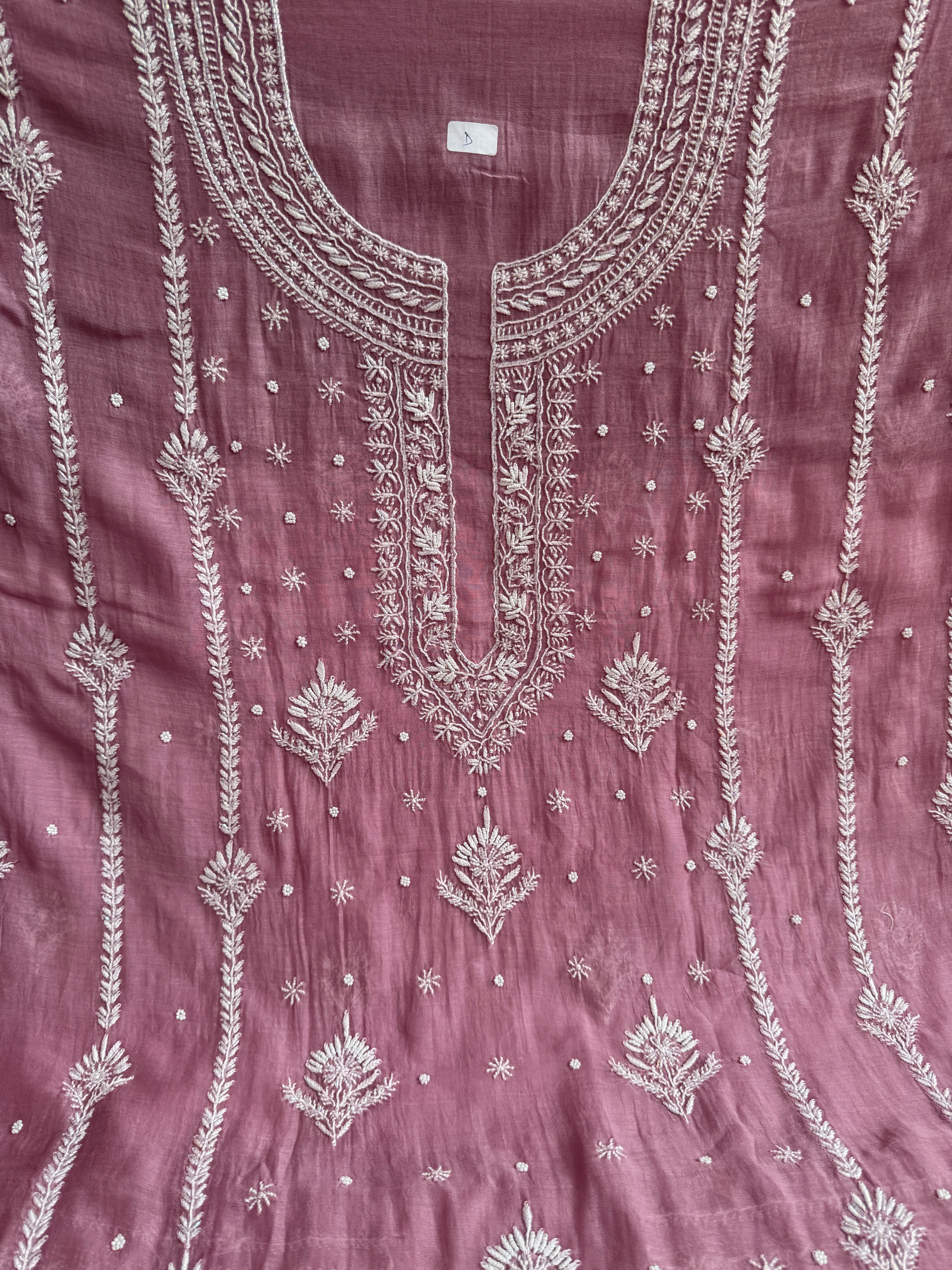 Mul Chanderi Chikankari Unstitched Length with Dupatta - Mauve