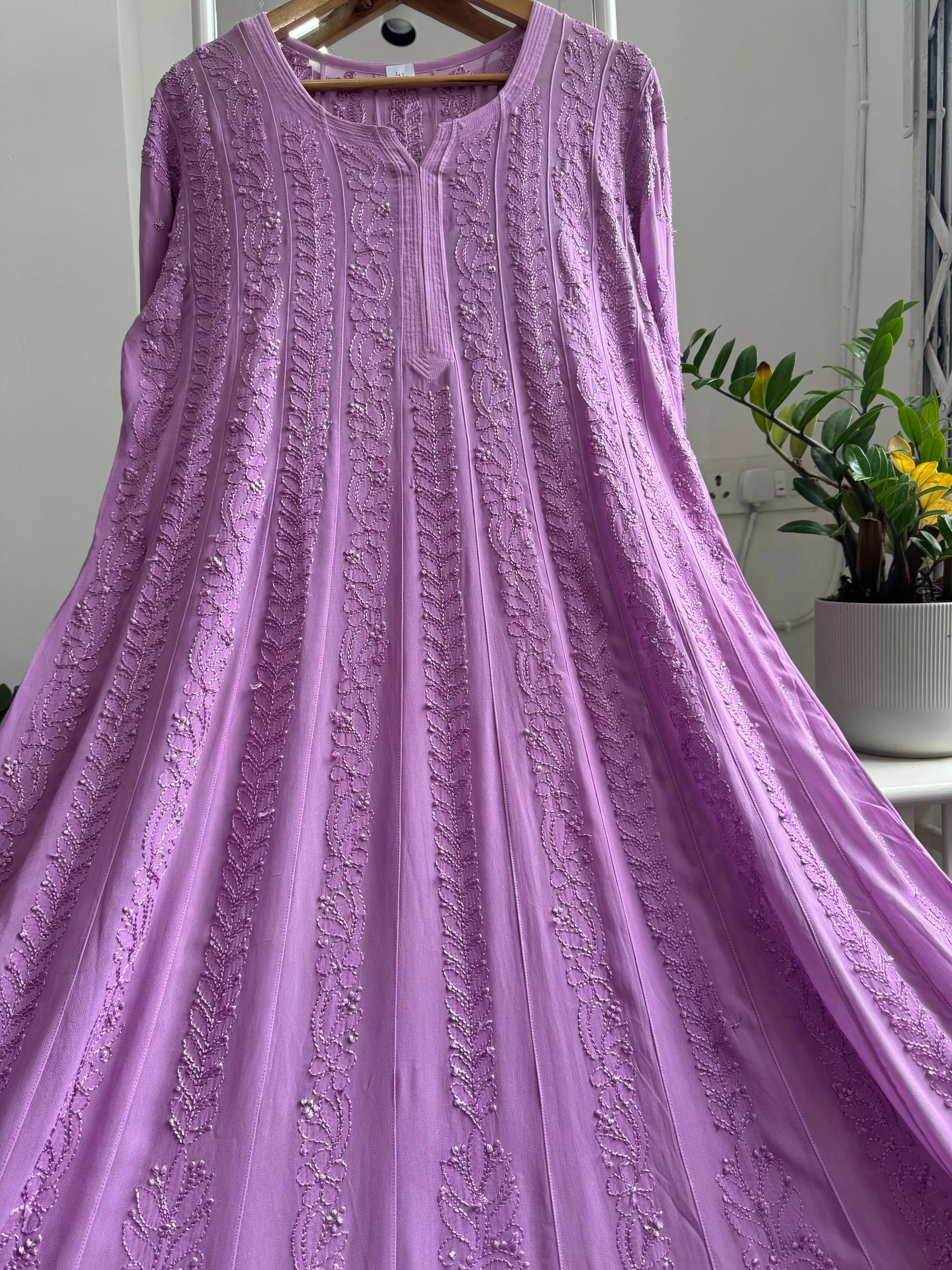 Viscose Chikankari Anarkali - Lilac ARIAA CHIKANKARI 